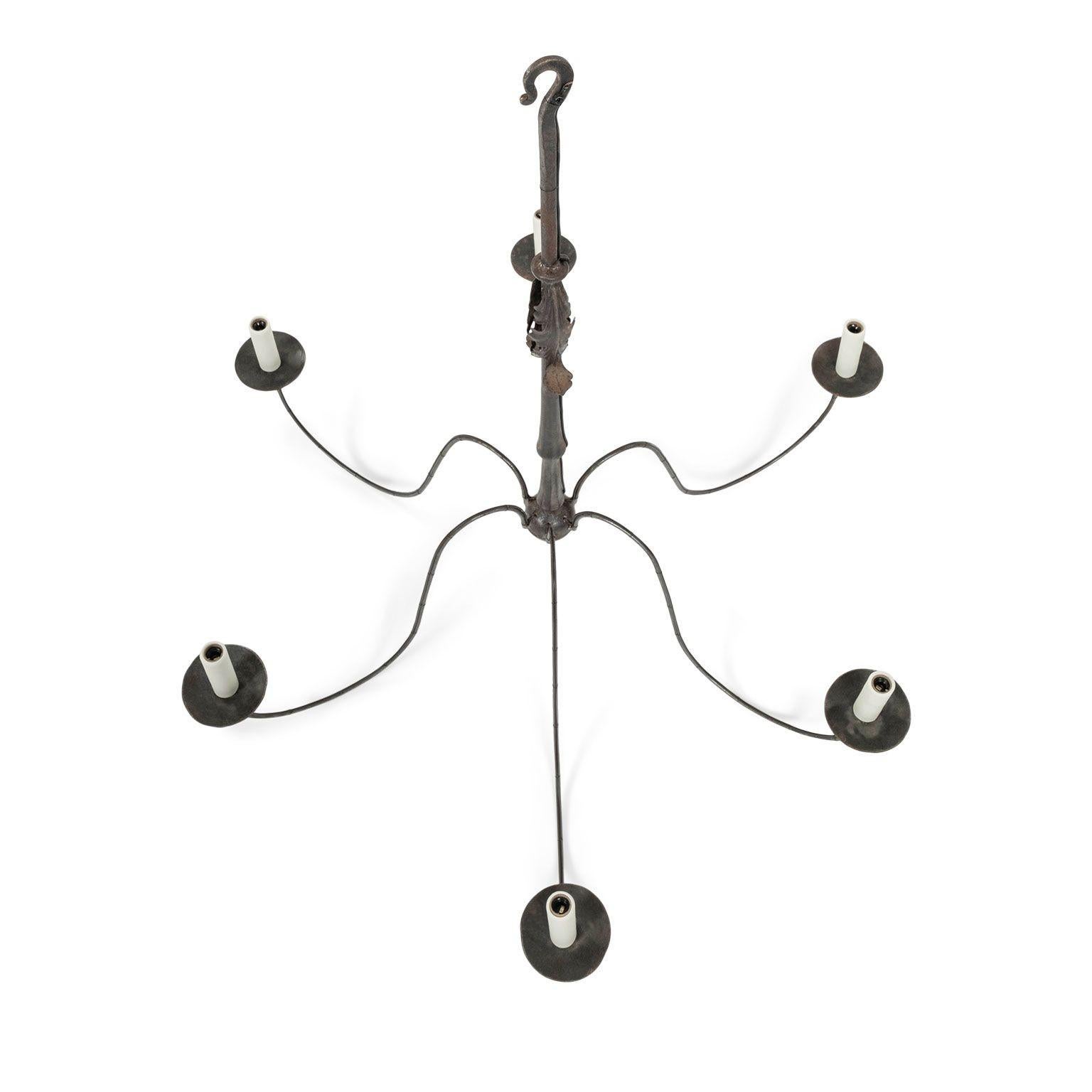 Contemporary Forged Steel and Iron Six-Arm Chandelier