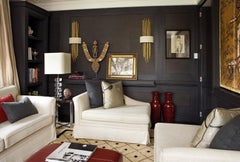 Forged Steel in White Gold Finish with Silk Lampshade Wall Light