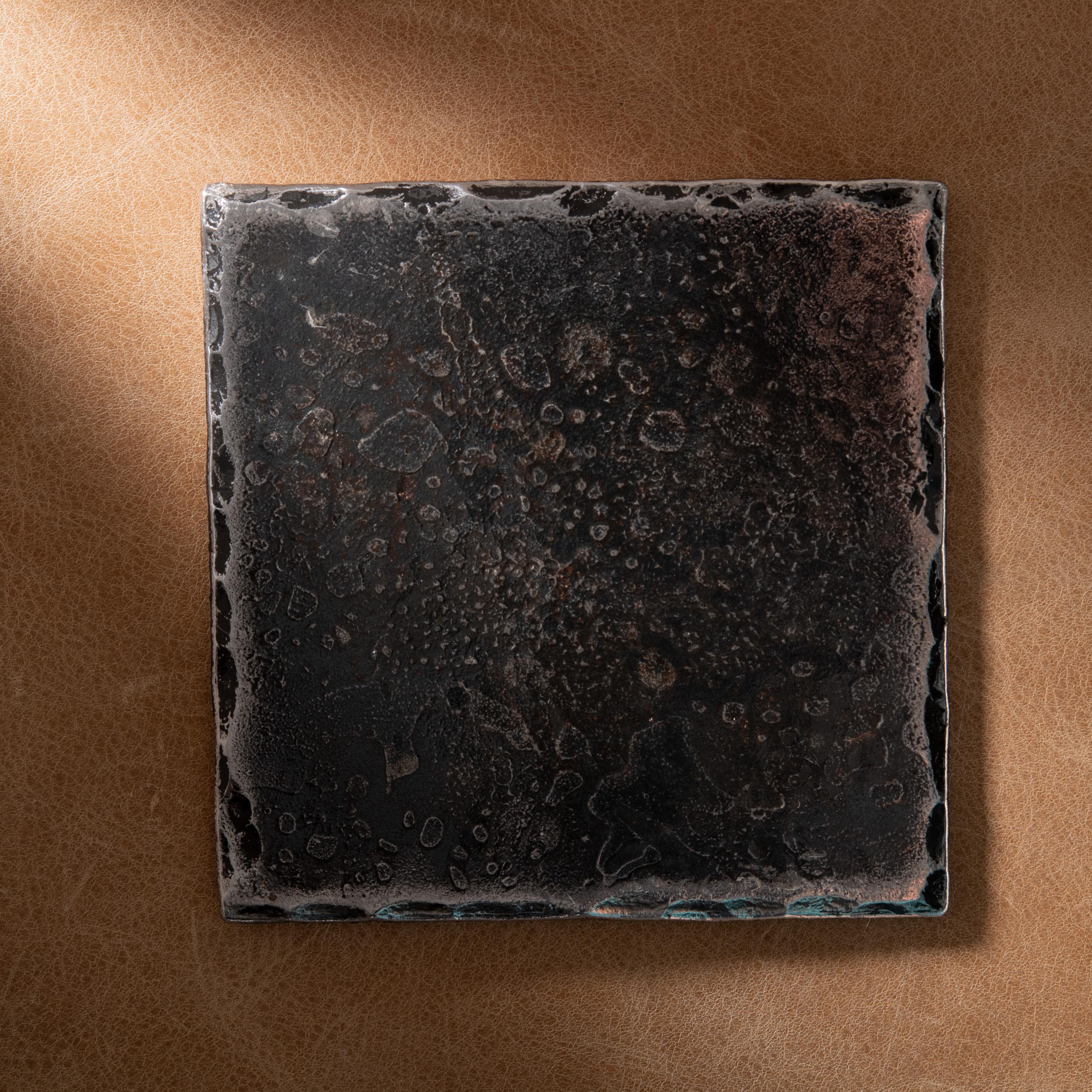 American Forged Steel Square Coaster with Hammered and Polished Edges For Sale