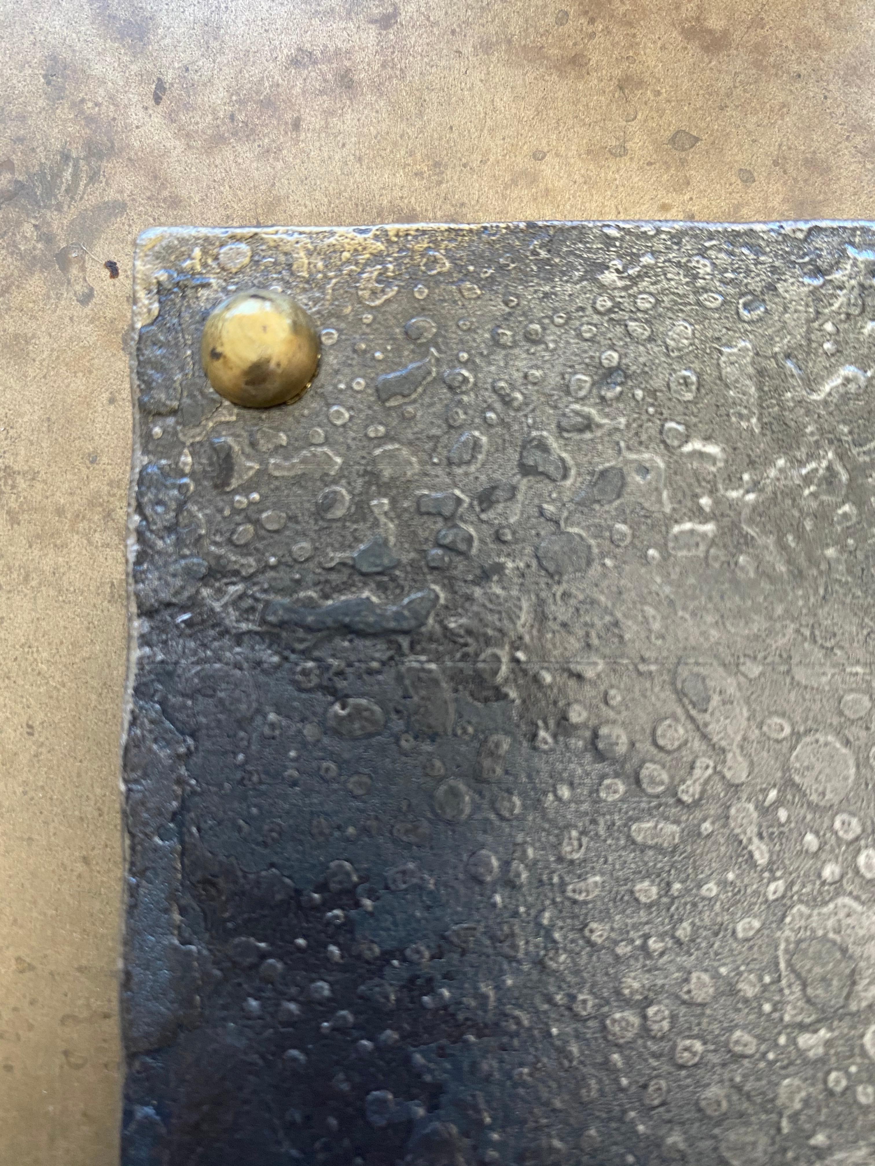 Forged Steel Square Coaster with Riveted Brass Feet In New Condition For Sale In Pebble Beach, CA