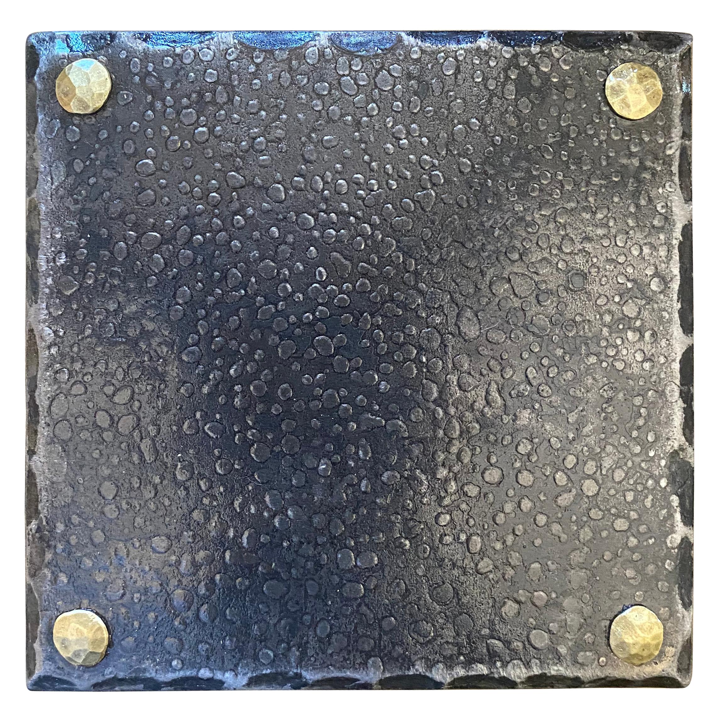 Forged Steel Square Coaster with Riveted Brass Feet For Sale