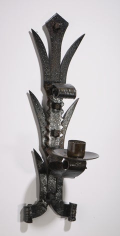 Forged Wrought Iron Brutalist Candle Holder Wall Sconce, Spain 1940s