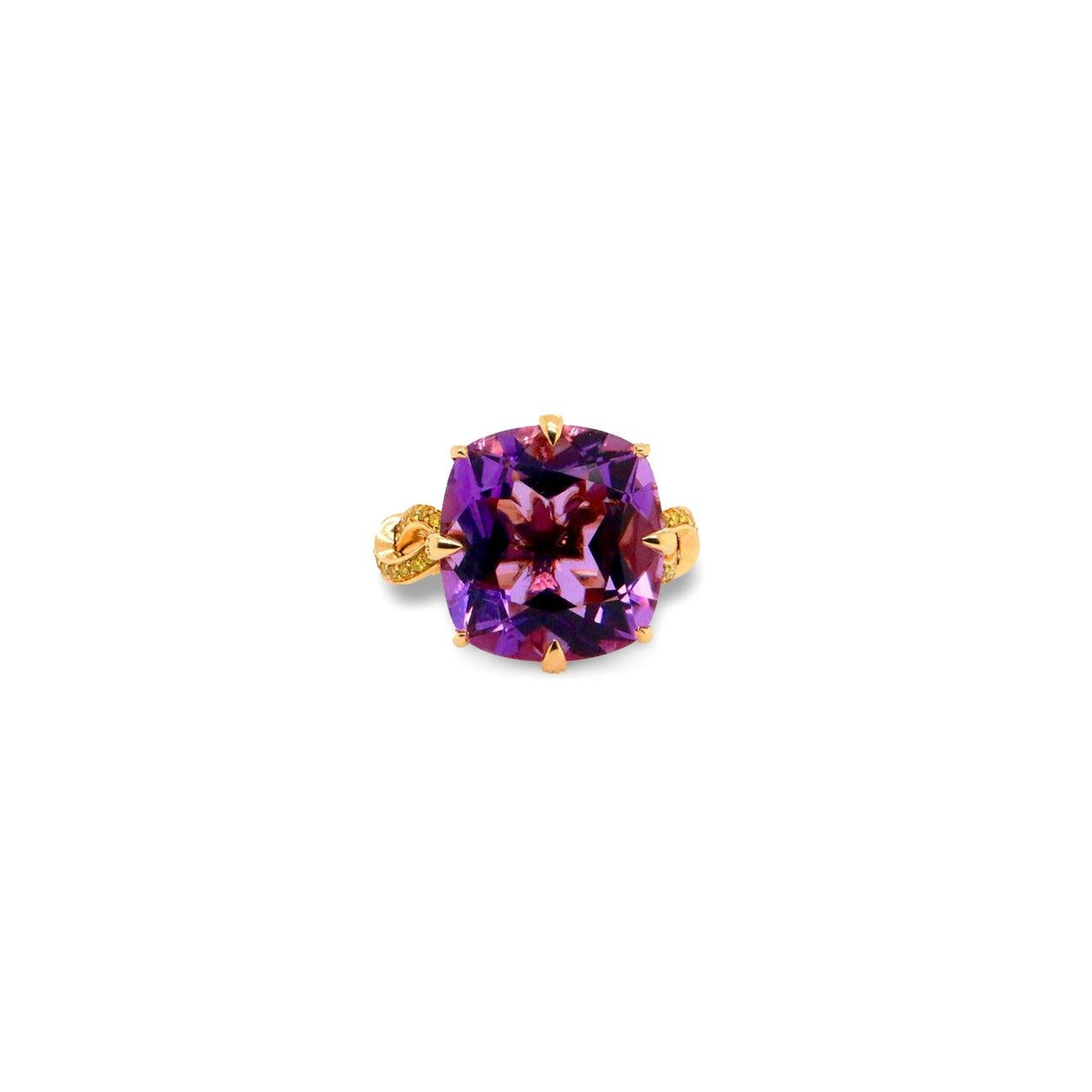 For Sale:  'Forget me Knot' Amethyst and Yellow Diamond Cocktail Ring in 18ct Yellow Gold 10