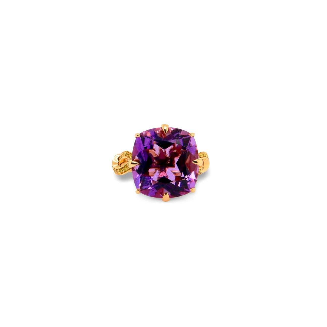 'Forget me Knot' Cocktailring aus 18 Karat Gelbgold mit Amethysten und gelben Diamanten im Angebot 5