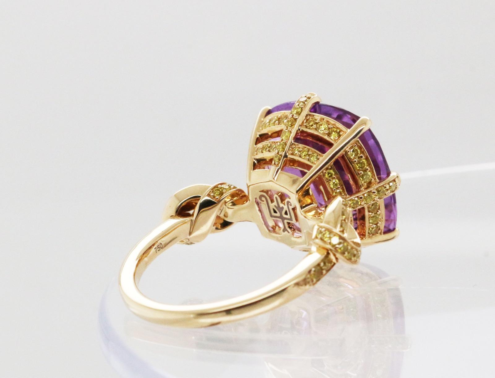 For Sale:  'Forget me Knot' Amethyst and Yellow Diamond Cocktail Ring in 18ct Yellow Gold 2