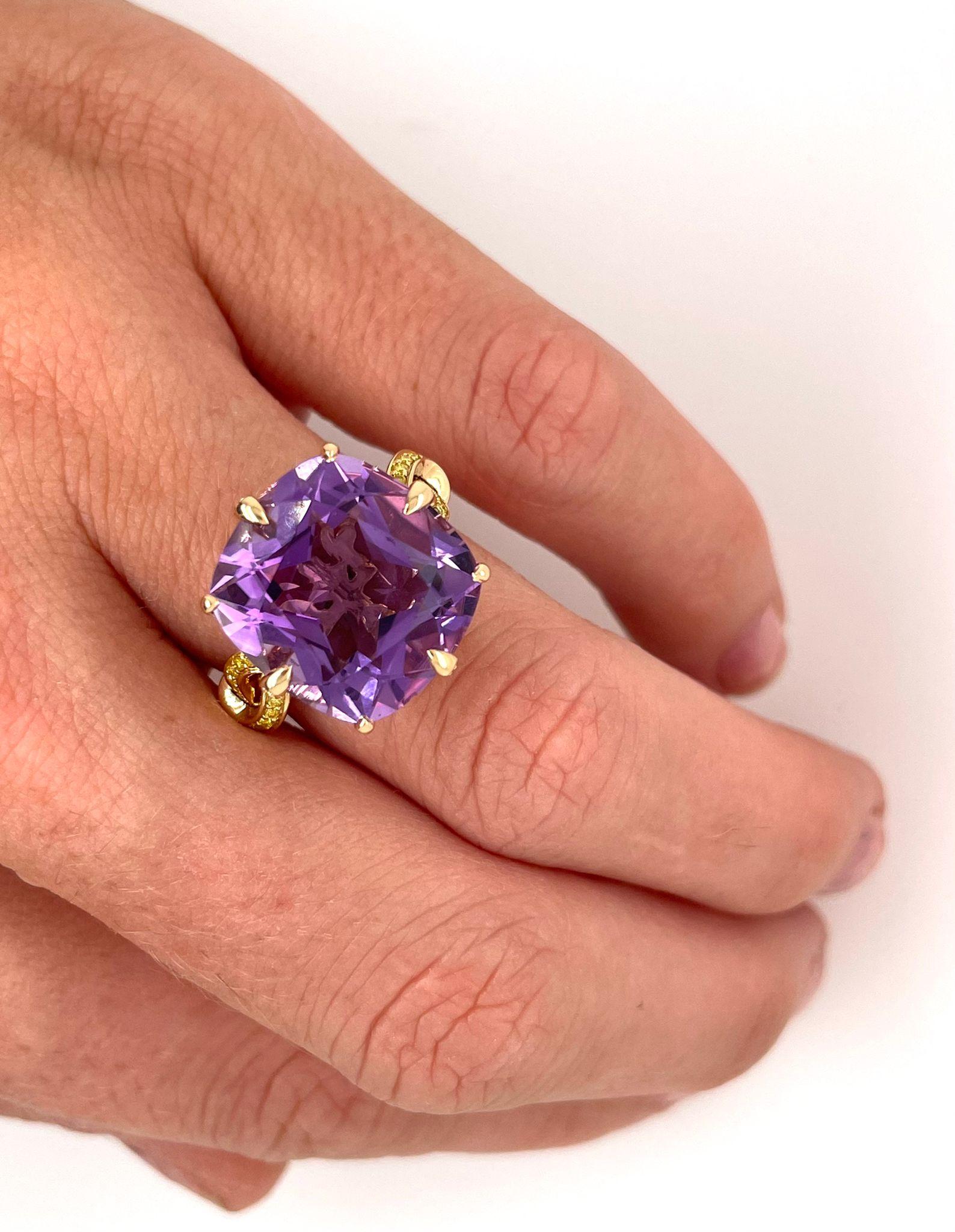 For Sale:  'Forget me Knot' Amethyst and Yellow Diamond Cocktail Ring in 18ct Yellow Gold 4