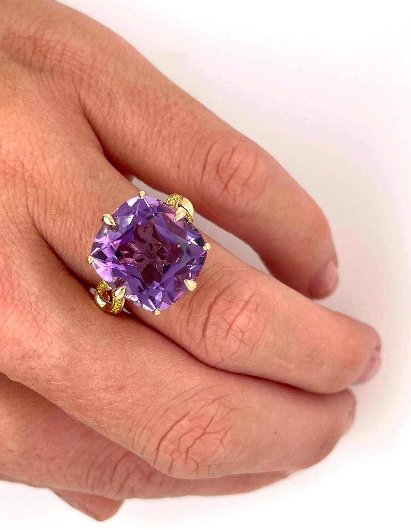 Artist 'Forget me Knot' Amethyst and Yellow Diamond Cocktail Ring in 18ct Yellow Gold For Sale