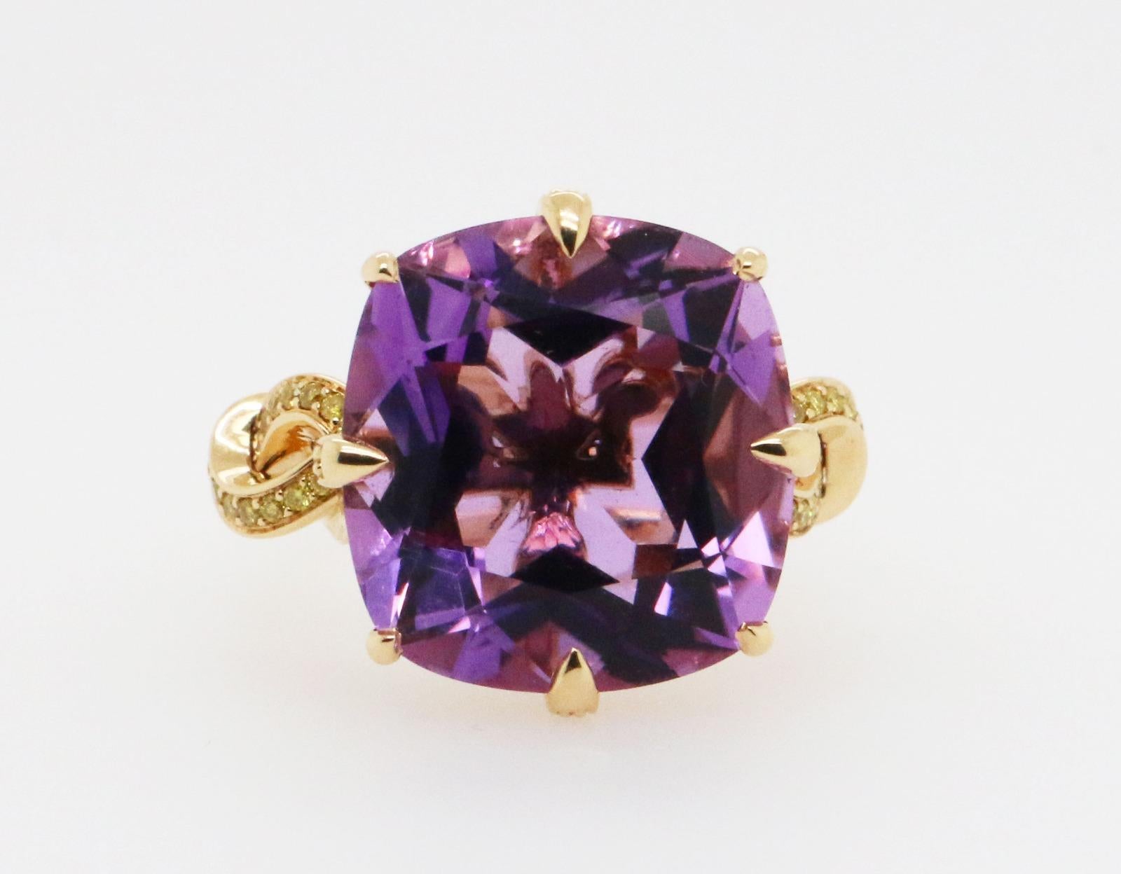 For Sale:  'Forget me Knot' Amethyst and Yellow Diamond Cocktail Ring in 18ct Yellow Gold 6