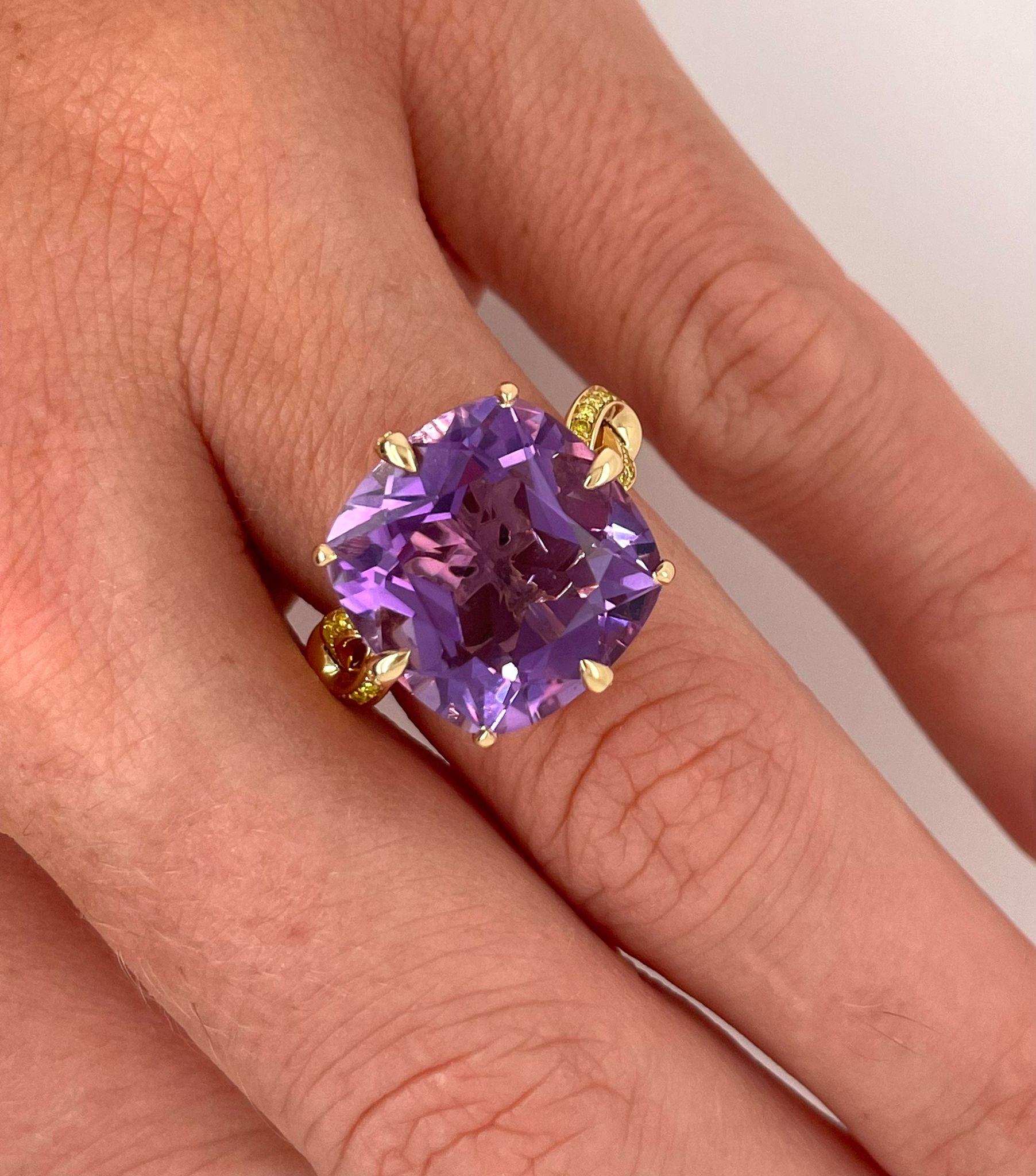 For Sale:  'Forget me Knot' Amethyst and Yellow Diamond Cocktail Ring in 18ct Yellow Gold 7