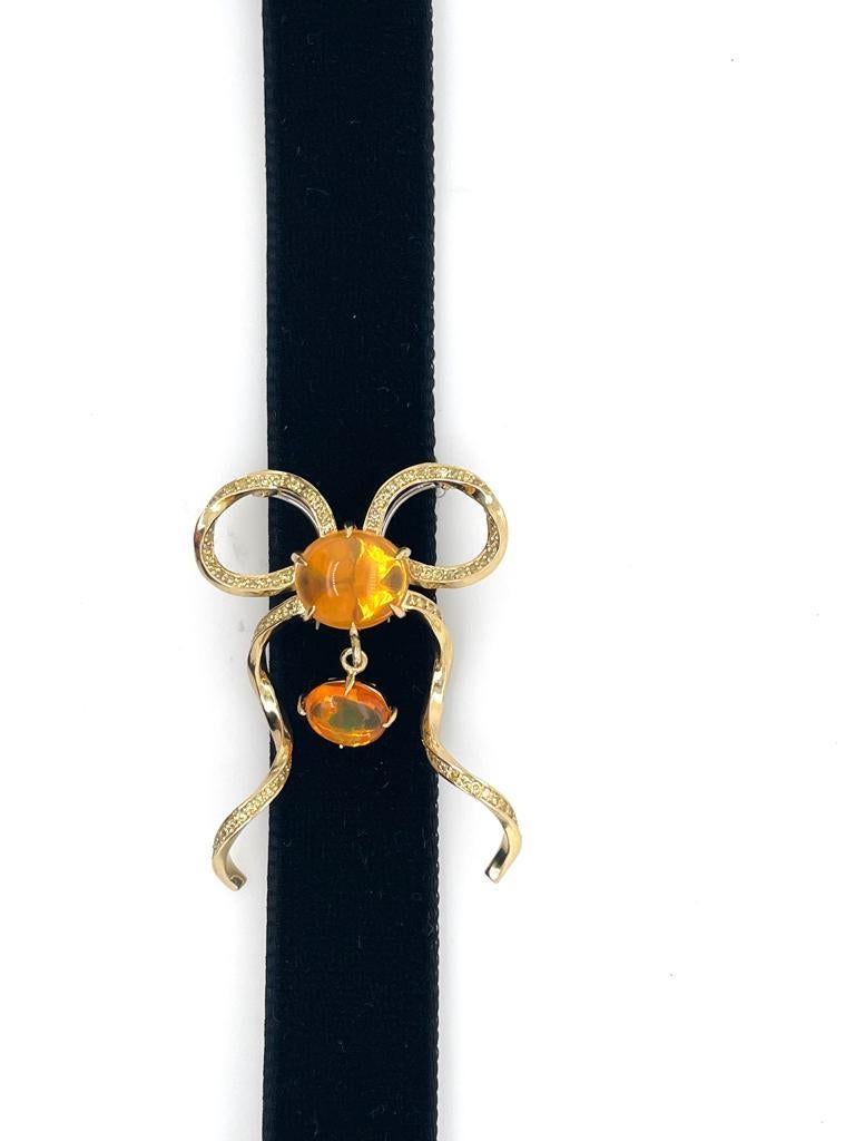 Forget Me Knot Bow Brooch Pendant with Fire Opal and Yellow Diamonds For Sale 7