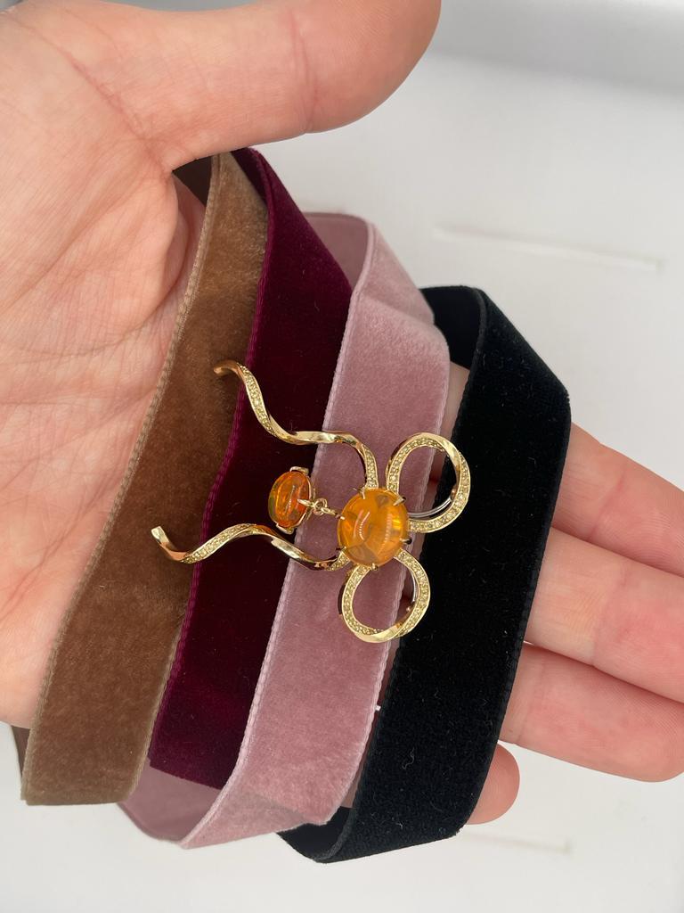 Forget Me Knot Bow Brooch Pendant with Fire Opal and Yellow Diamonds For Sale 10