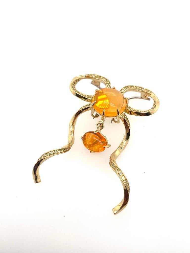 Forget Me Knot Bow Brooch Pendant with Fire Opal and Yellow Diamonds For Sale 11