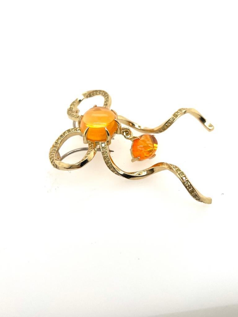 Forget Me Knot Bow Brooch Pendant with Fire Opal and Yellow Diamonds For Sale 12