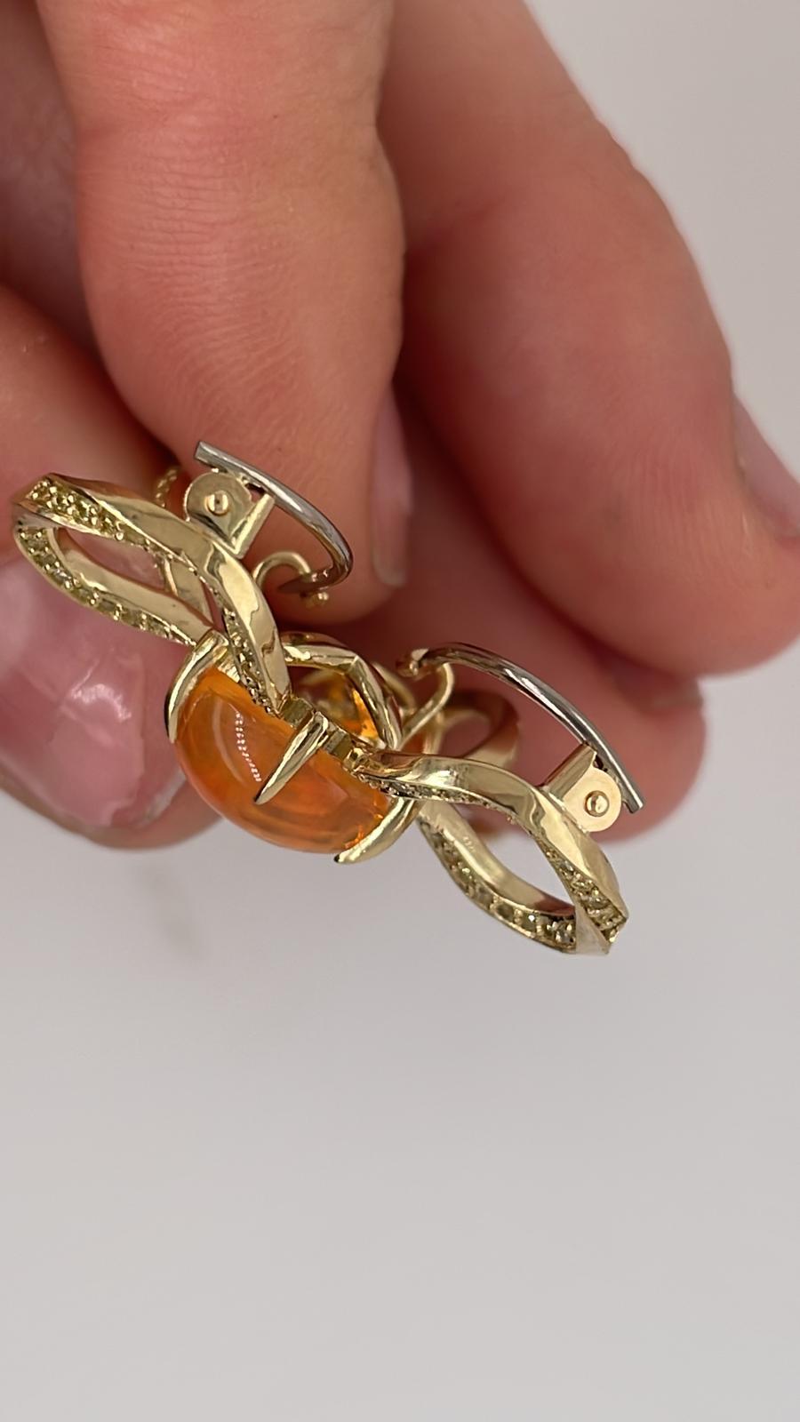 Women's or Men's Forget Me Knot Bow Brooch Pendant with Fire Opal and Yellow Diamonds For Sale