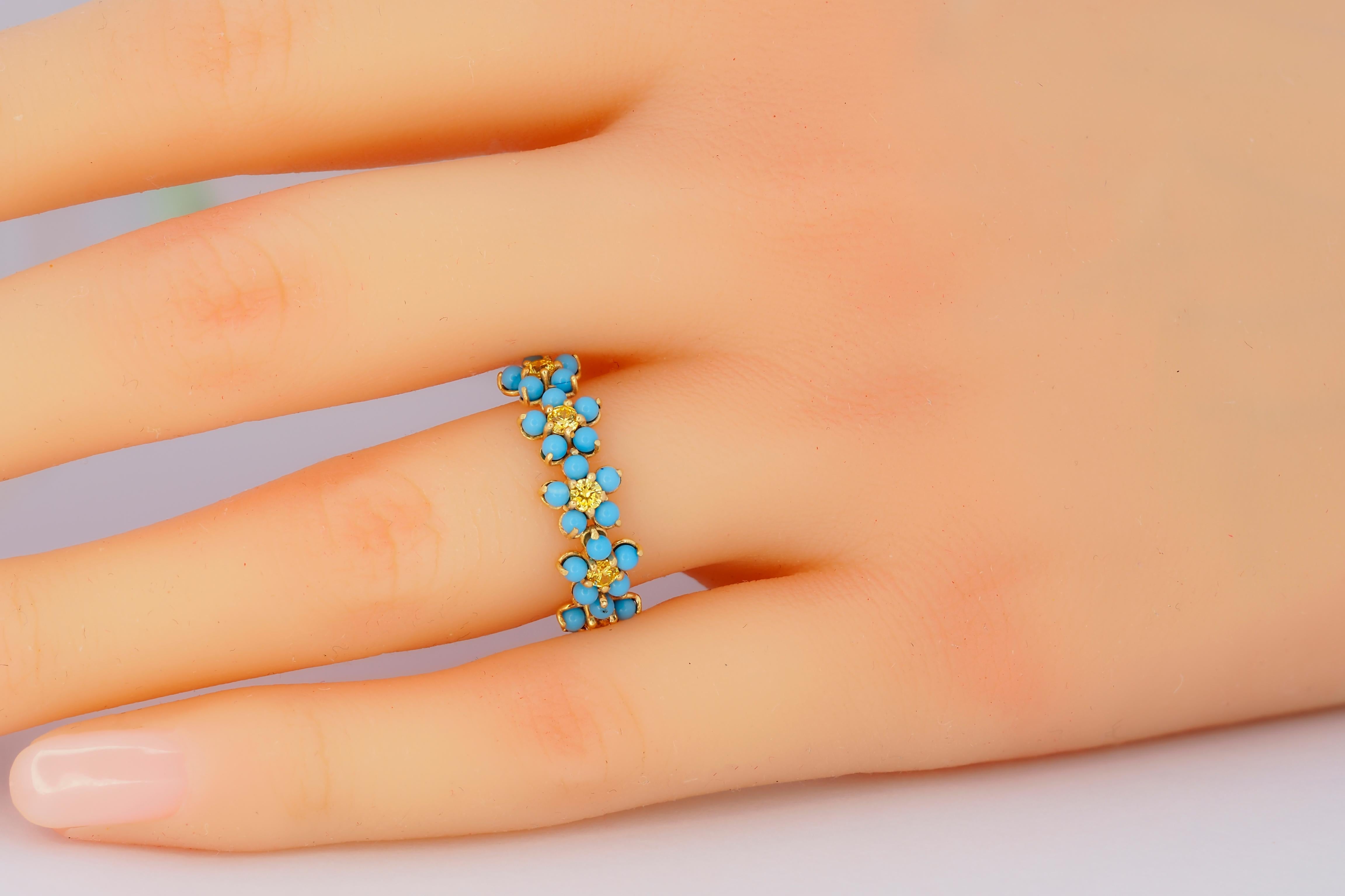 Modern Forget me knot flower 14k gold ring For Sale