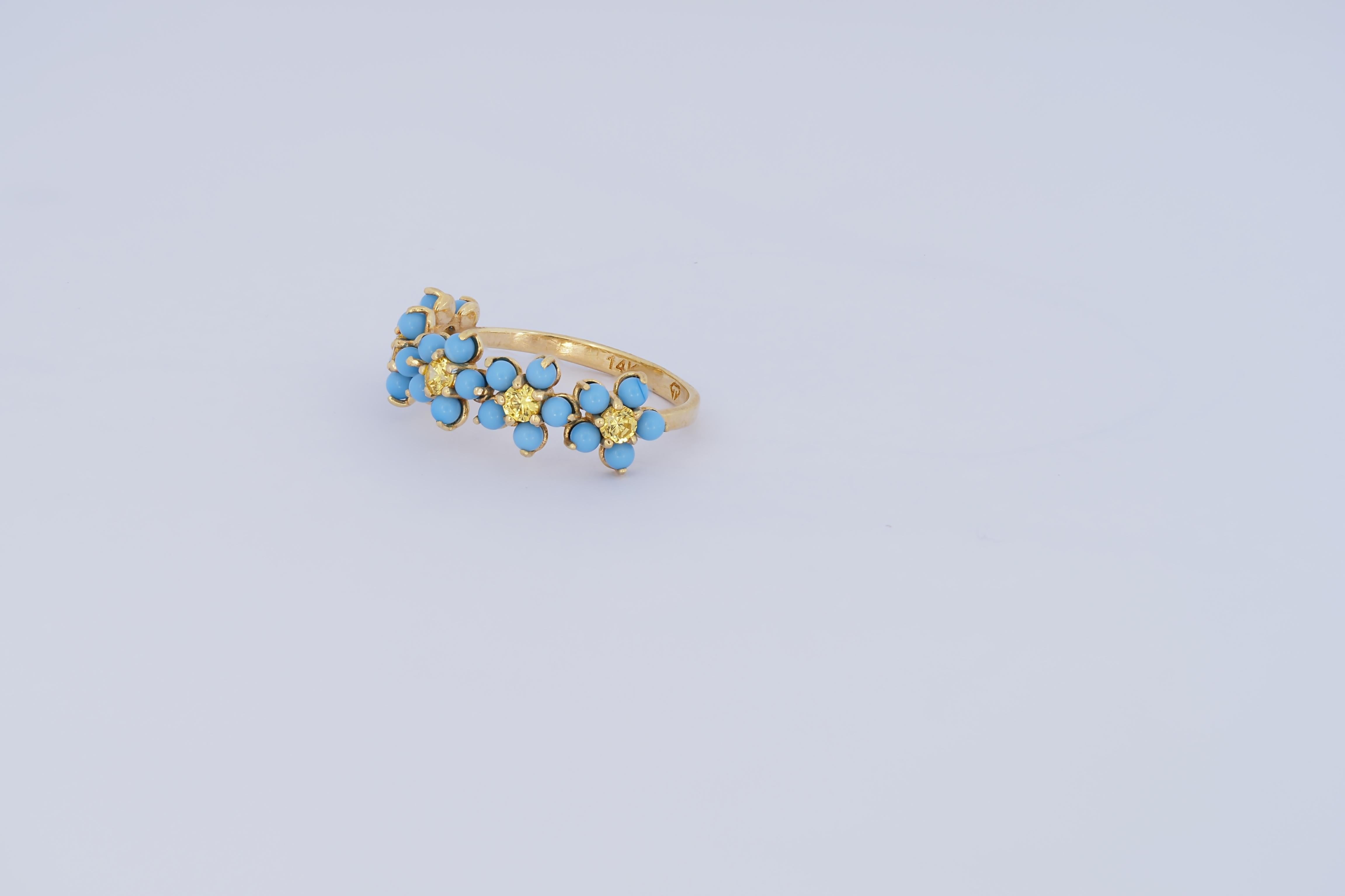 For Sale:  Forget me knot flower 14k gold ring 3