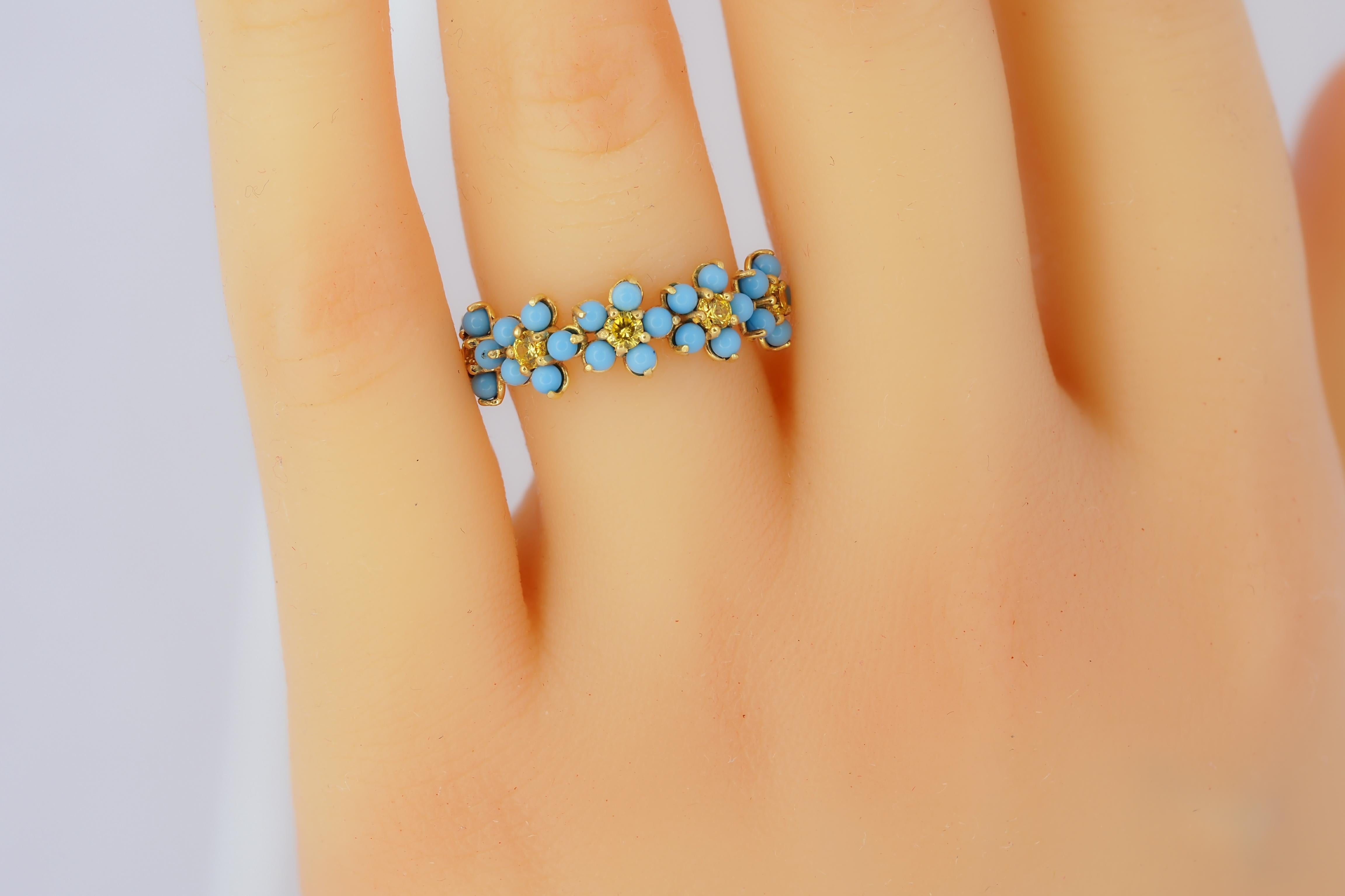 For Sale:  Forget me knot flower 14k gold ring 4