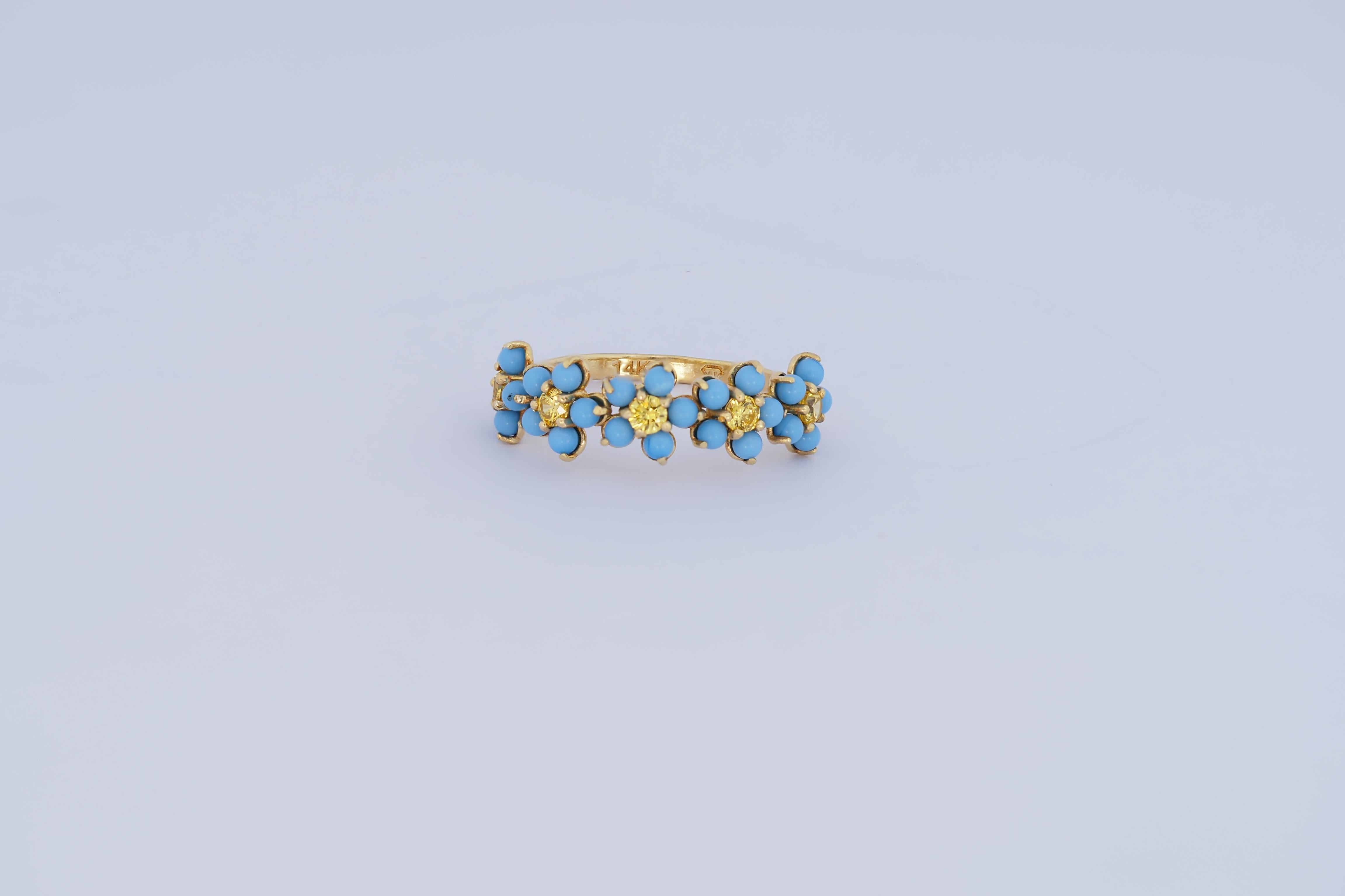 Forget me knot flower 14k gold ring In New Condition For Sale In Istanbul, TR