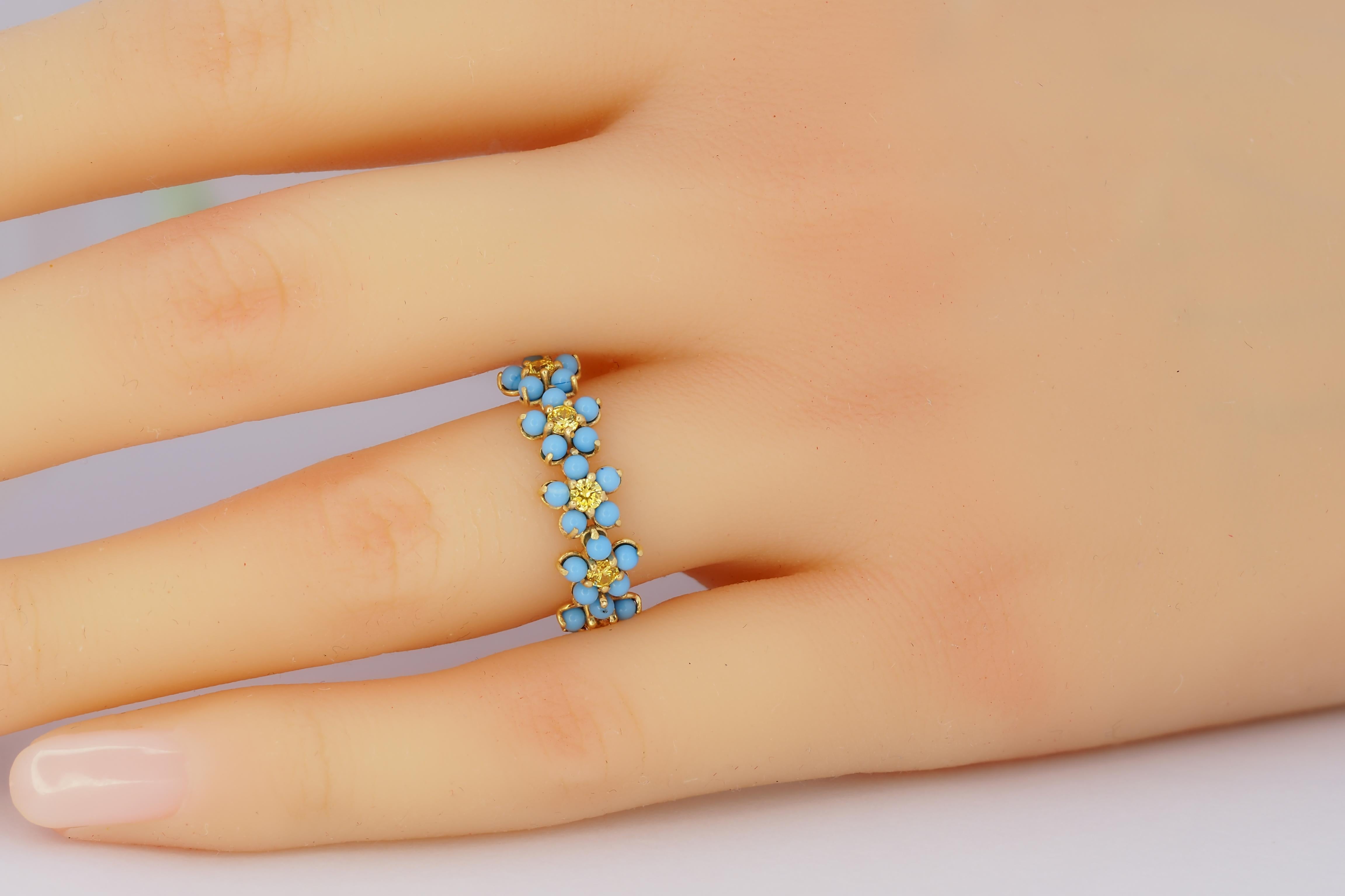 For Sale:  Forget me knot flower 14k gold ring 5