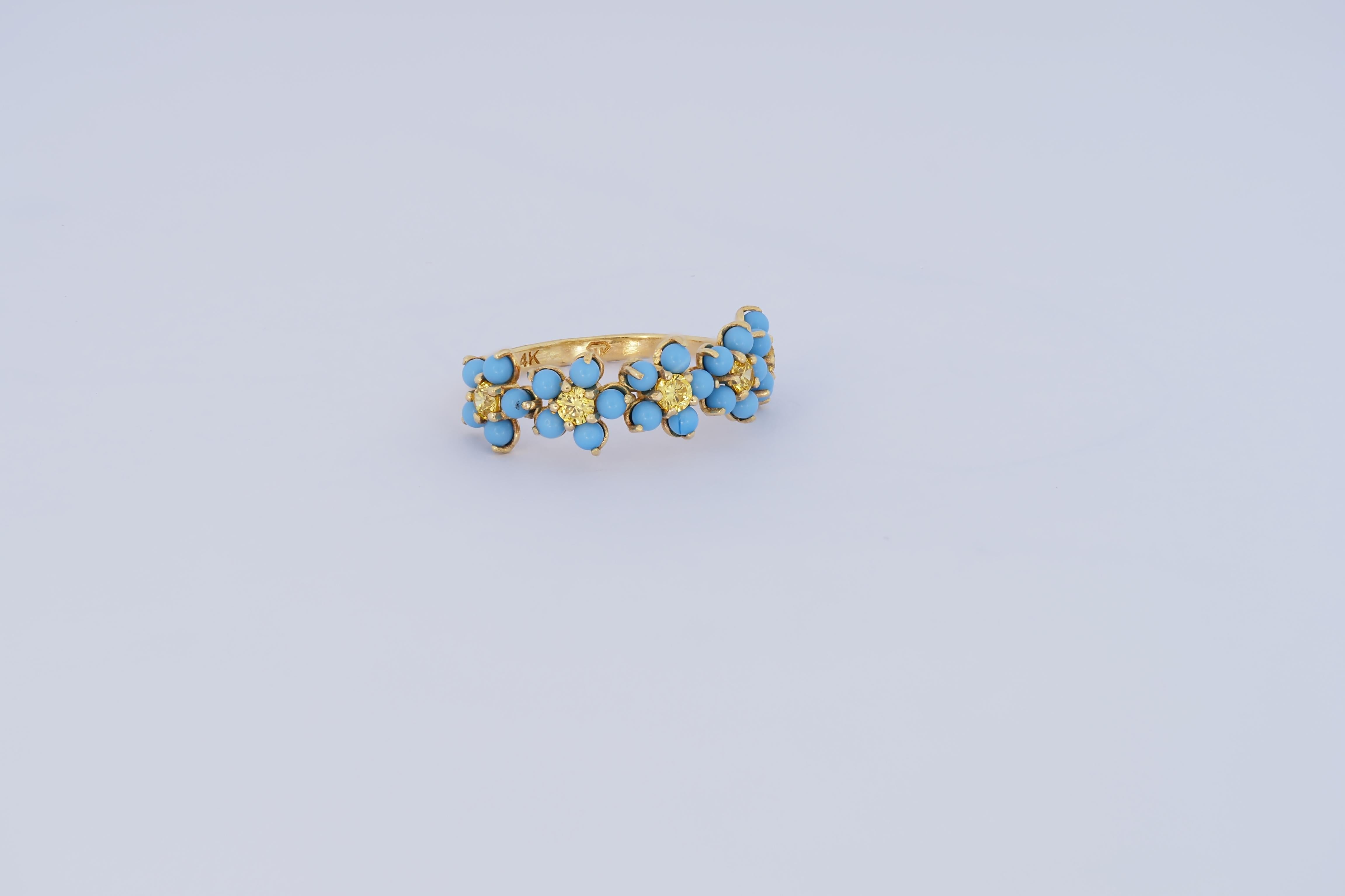 Women's or Men's Forget me knot flower 14k gold ring For Sale
