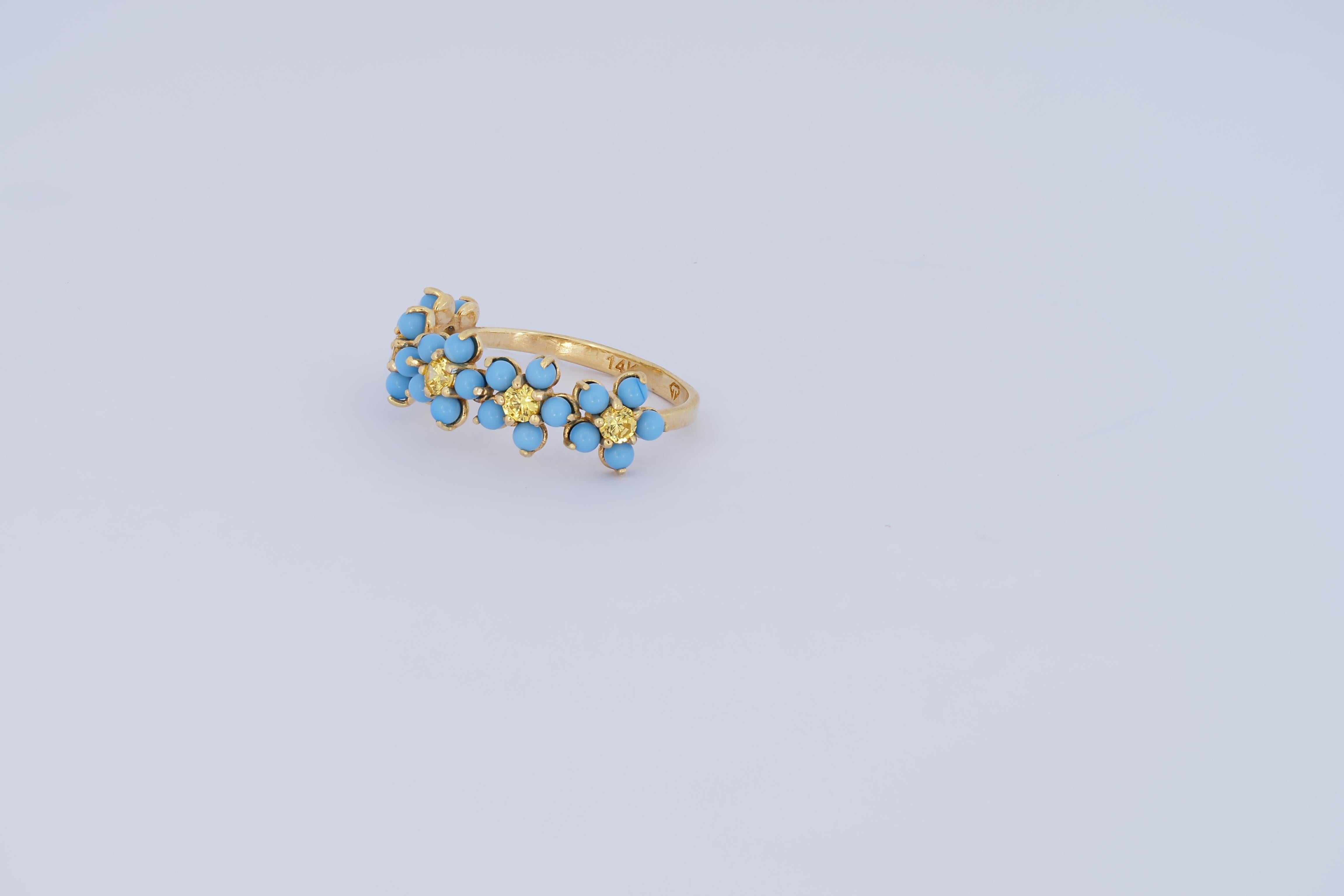 Forget me knot flower 14k gold ring For Sale 1