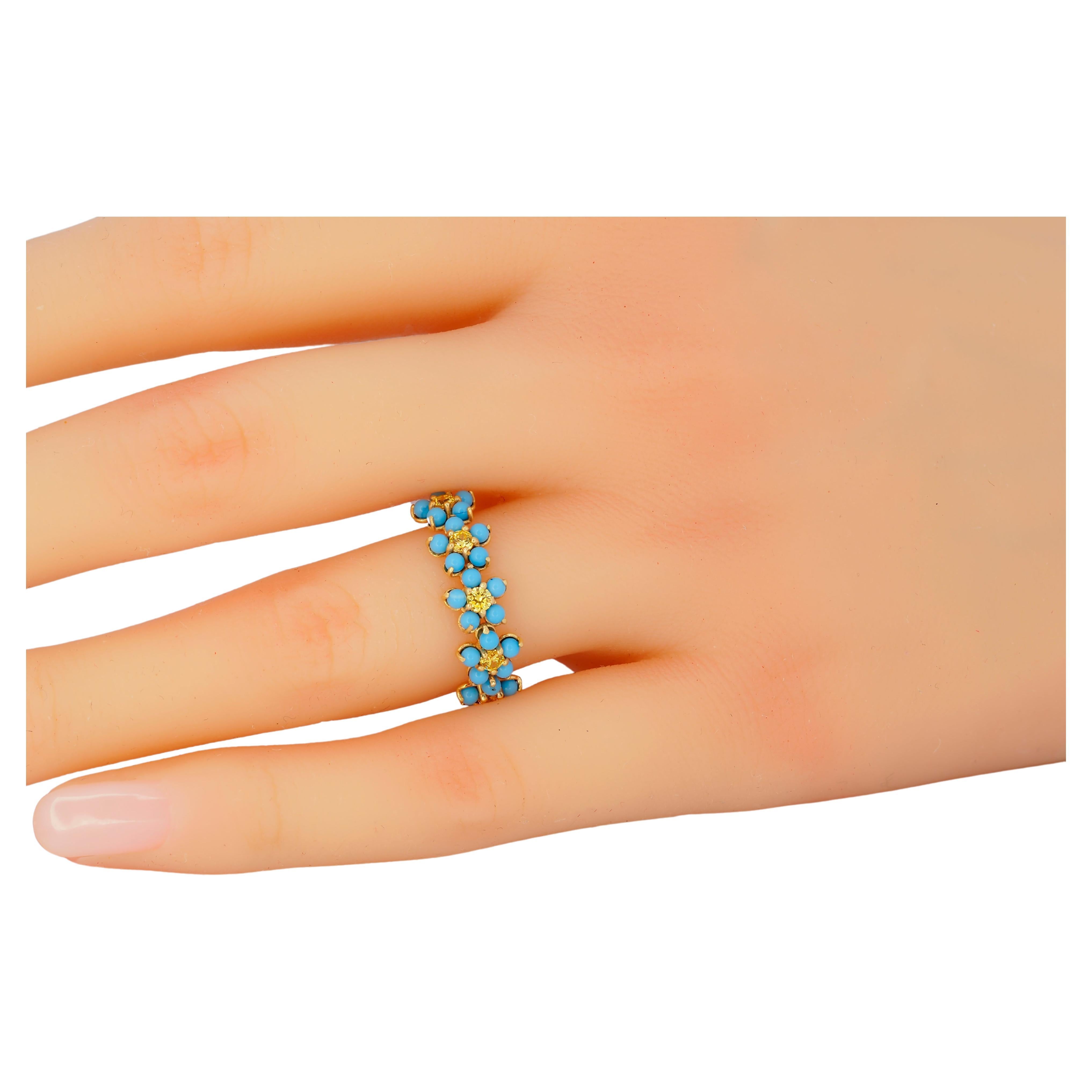 Forget me knot flower 14k gold ring For Sale