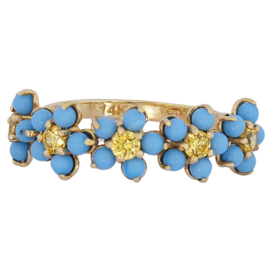 Forget me knot flower 14k gold ring