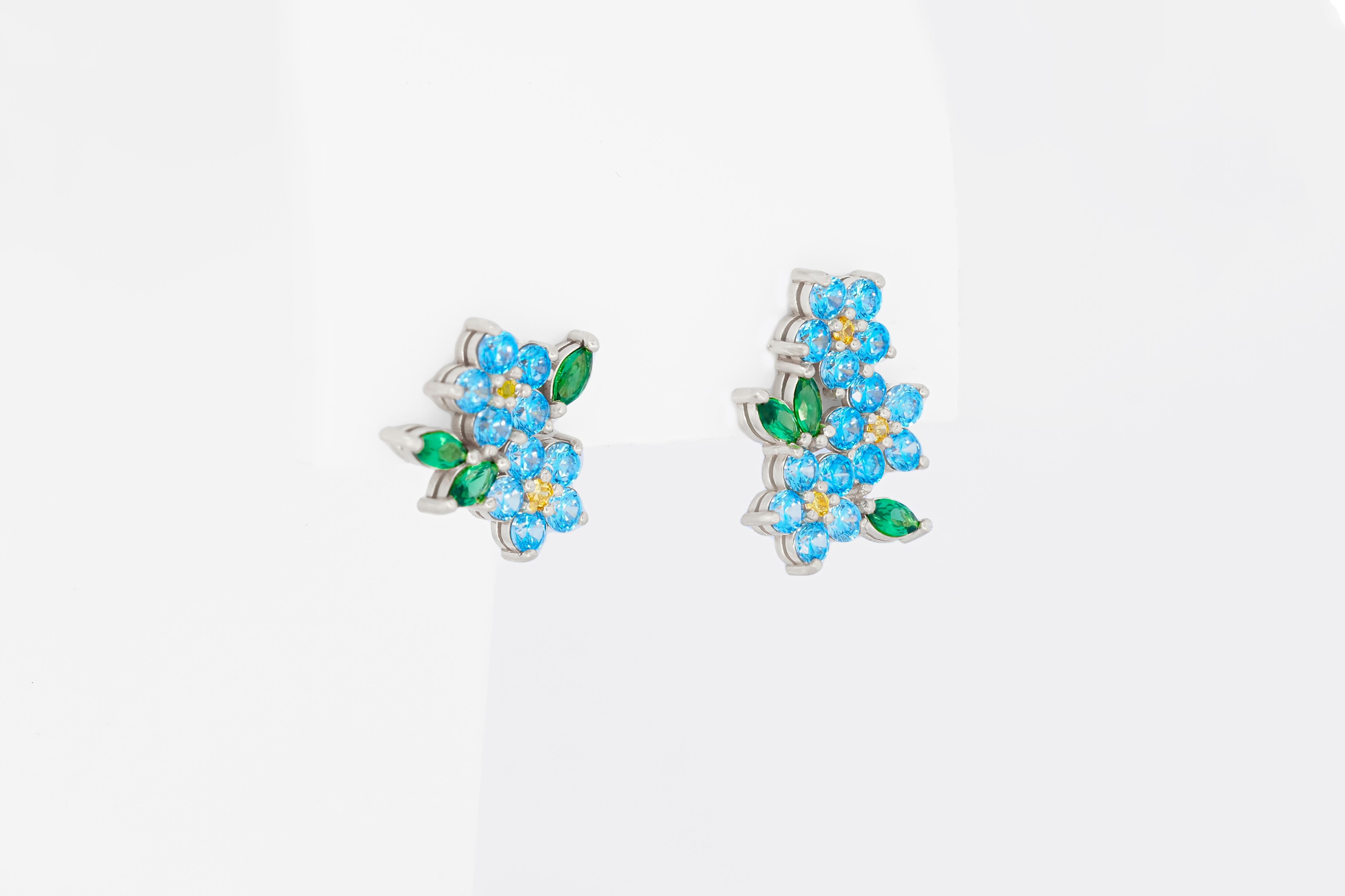 Forget me know flower earrings studs in 14k gold 3