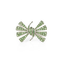 Forget me Not 18 Carat White Gold Pave Tsavorite Bow Ring