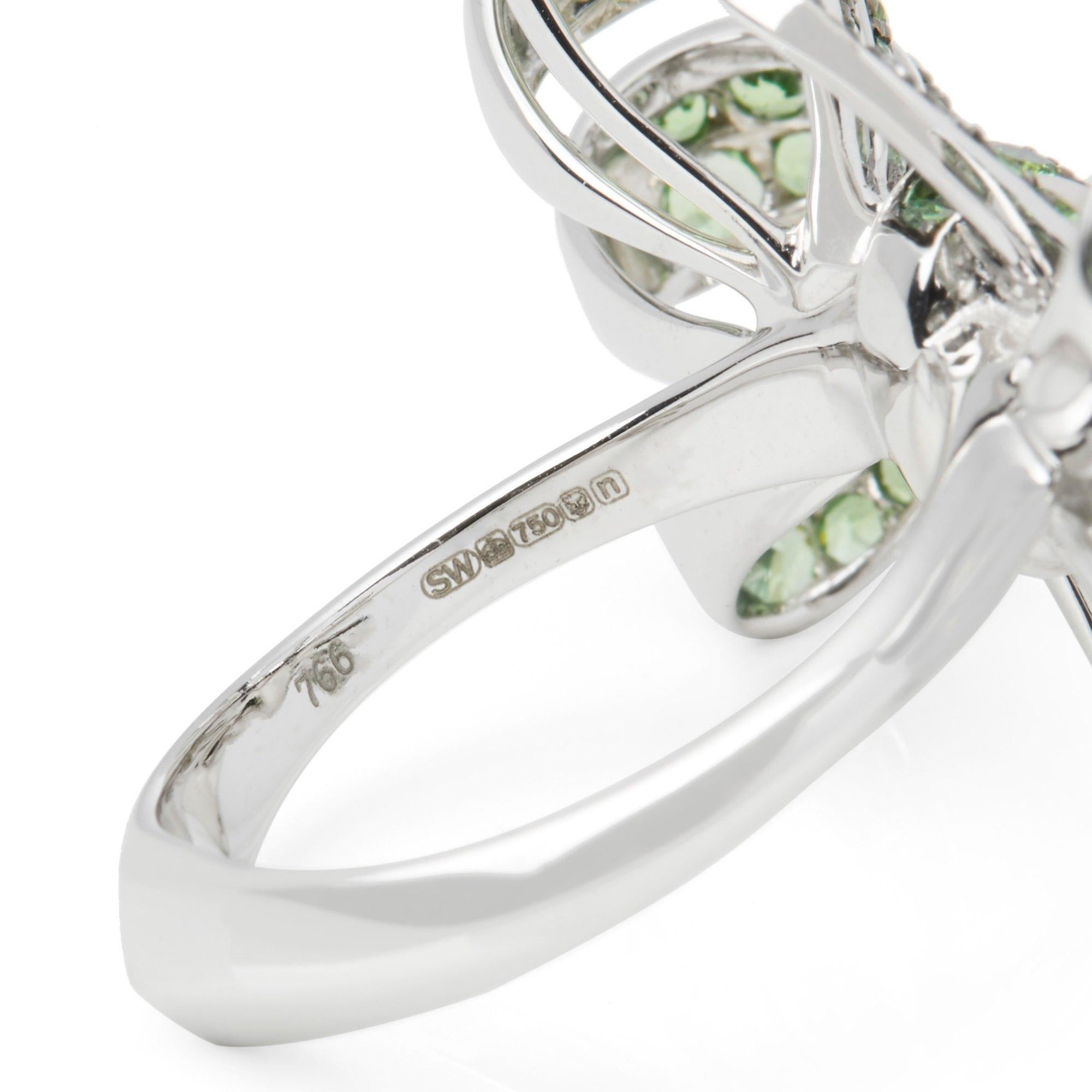 Women's Forget me Not 18 Carat White Gold Pave Tsavorite Bow Ring For Sale