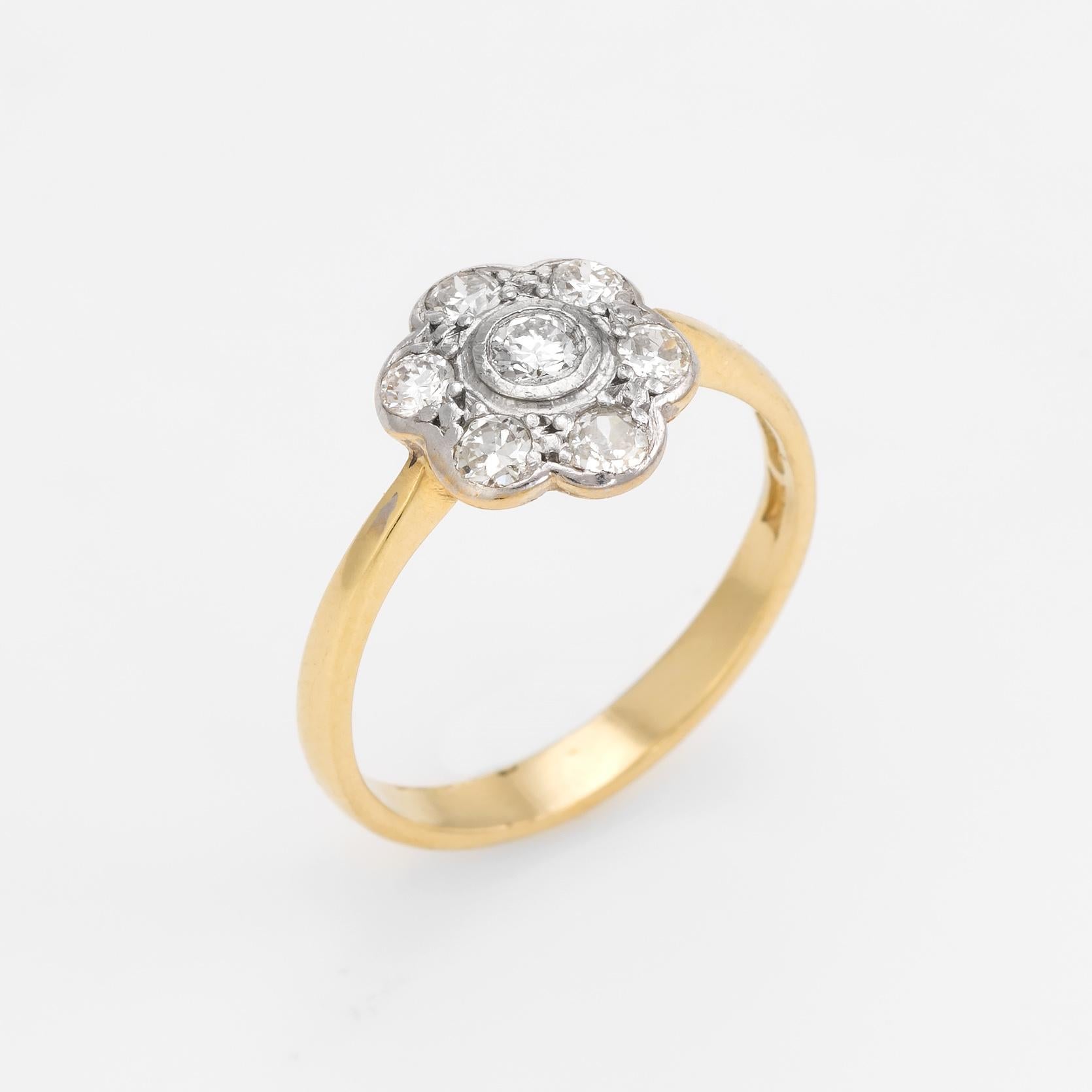 Vergissmeinnicht Antiker Viktorianischer Diamant Cluster Ring Vintage 18k Gold Platin (Alteuropäischer Brillantschliff)