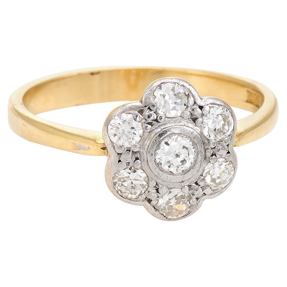 Forget Me Not Antique Victorian Diamond Cluster Ring Vintage 18k Gold Platinum