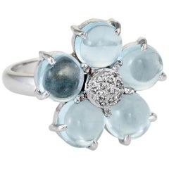 Forget Me Not Aquamarine Diamond Flower Cocktail Ring Vintage 14 Karat Gold