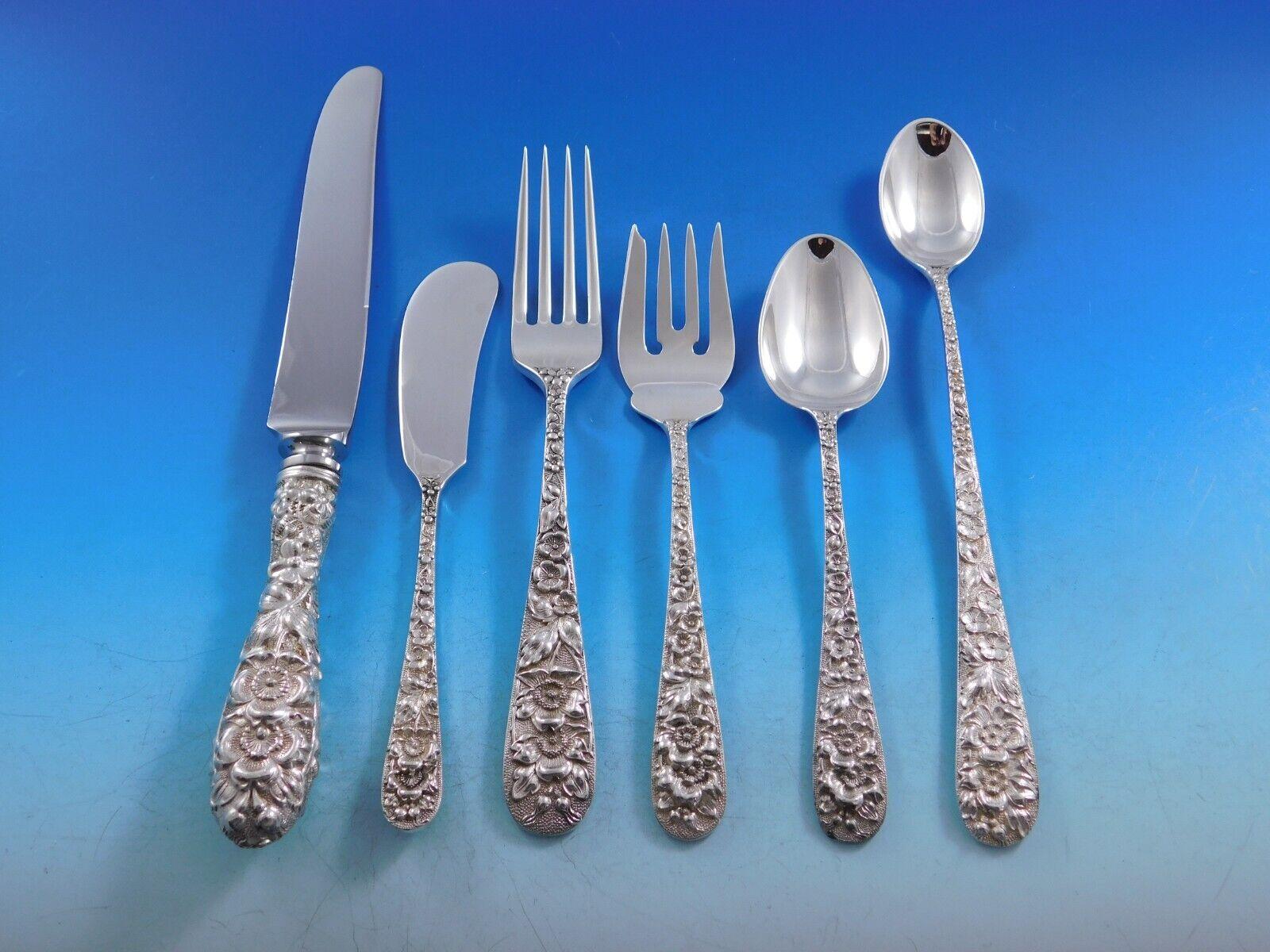Gorgeous Forget Me Not by Stieff (Baltimore, MD) sterling silver Flatware set - 56 pieces. This set includes:


8 Knives w/French stainless blades, 9