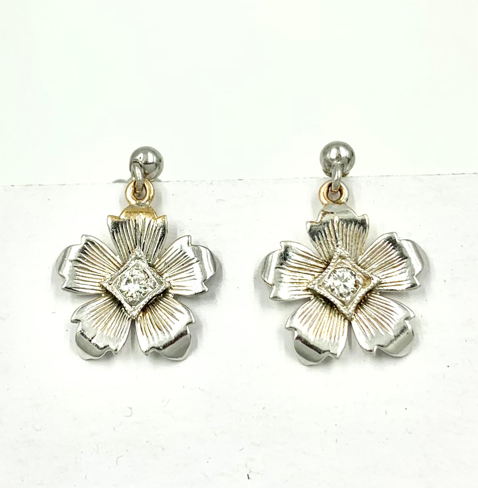gold flower earrings dangle