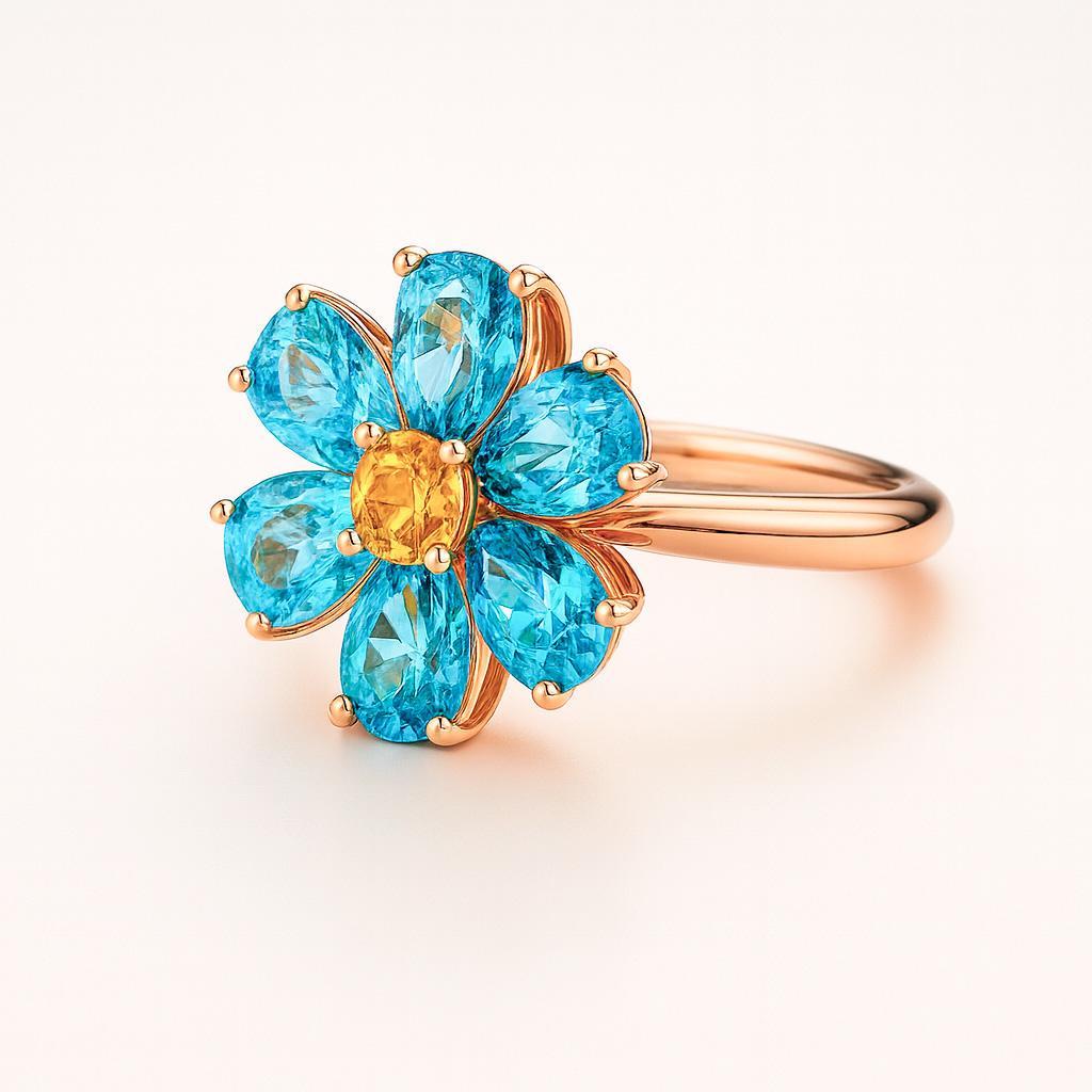 Im Angebot: Vergissmeinnicht-Blumenring mit Topasen und Saphiren () 2