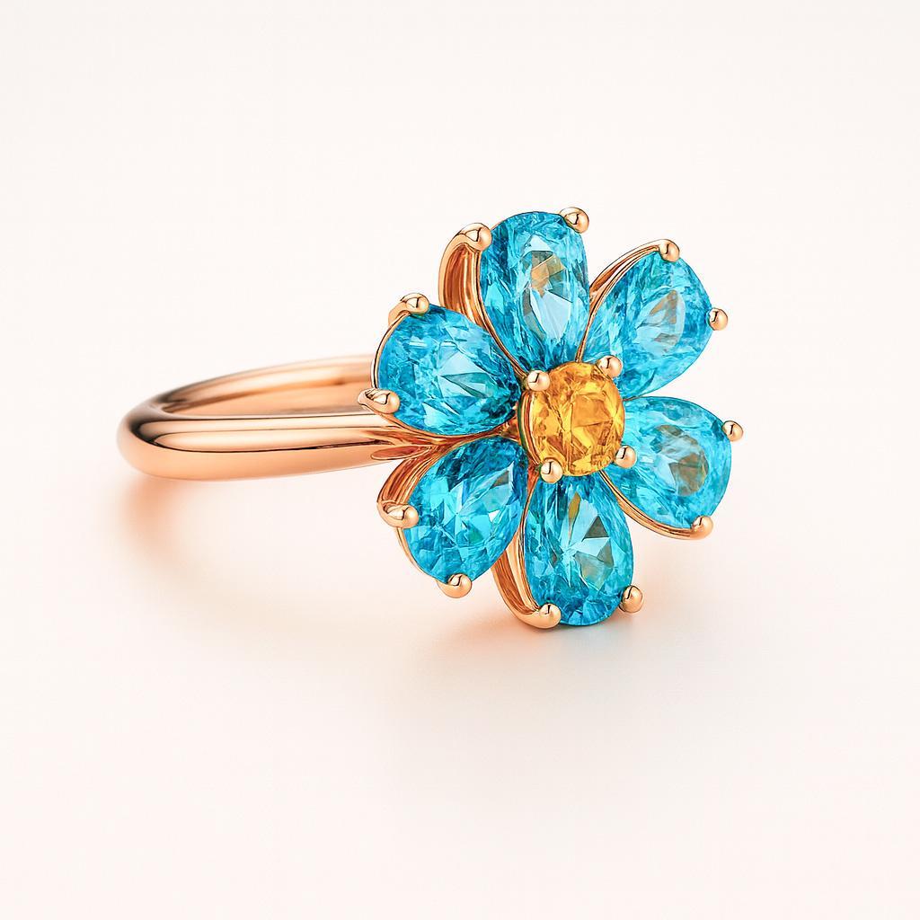 Im Angebot: Vergissmeinnicht-Blumenring mit Topasen und Saphiren () 3