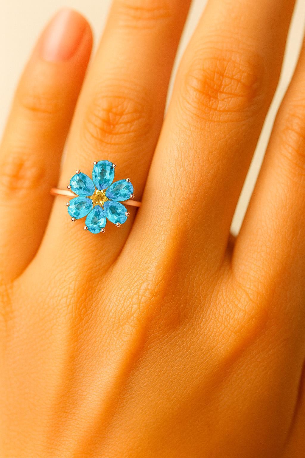 Im Angebot: Vergissmeinnicht-Blumenring mit Topasen und Saphiren () 4