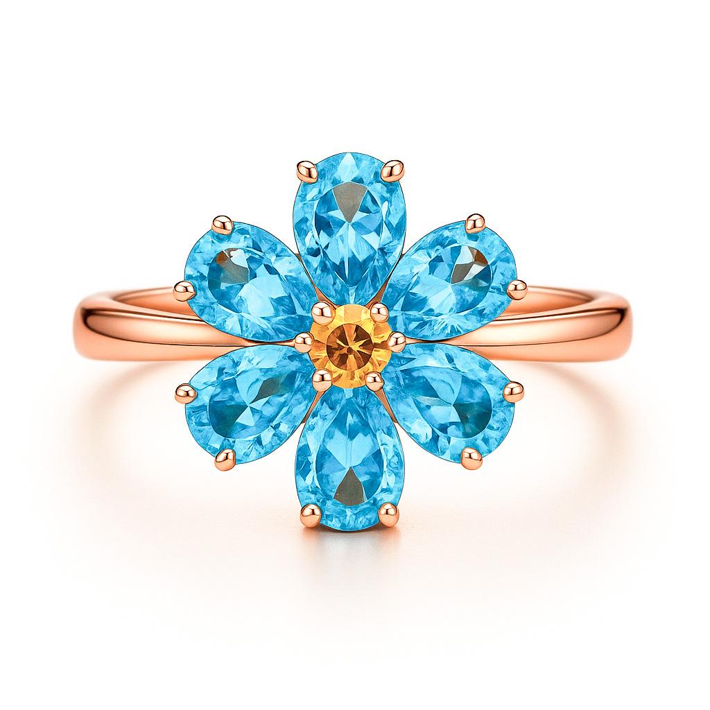 Im Angebot: Vergissmeinnicht-Blumenring mit Topasen und Saphiren () 5