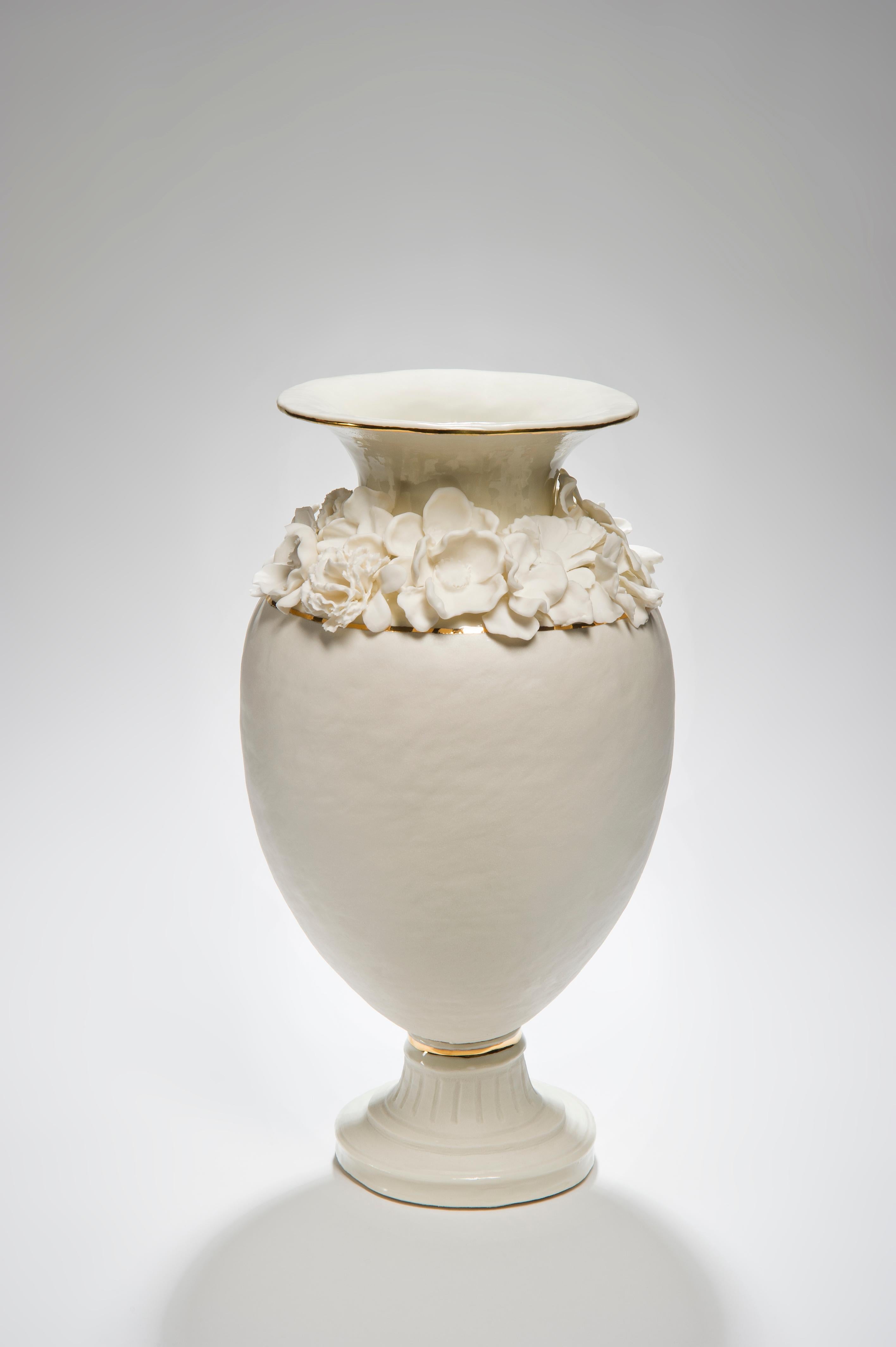 Contemporary Forget Me Not Footed Vases in Porcelain & gold, Floral Artworks by Amy Hughes