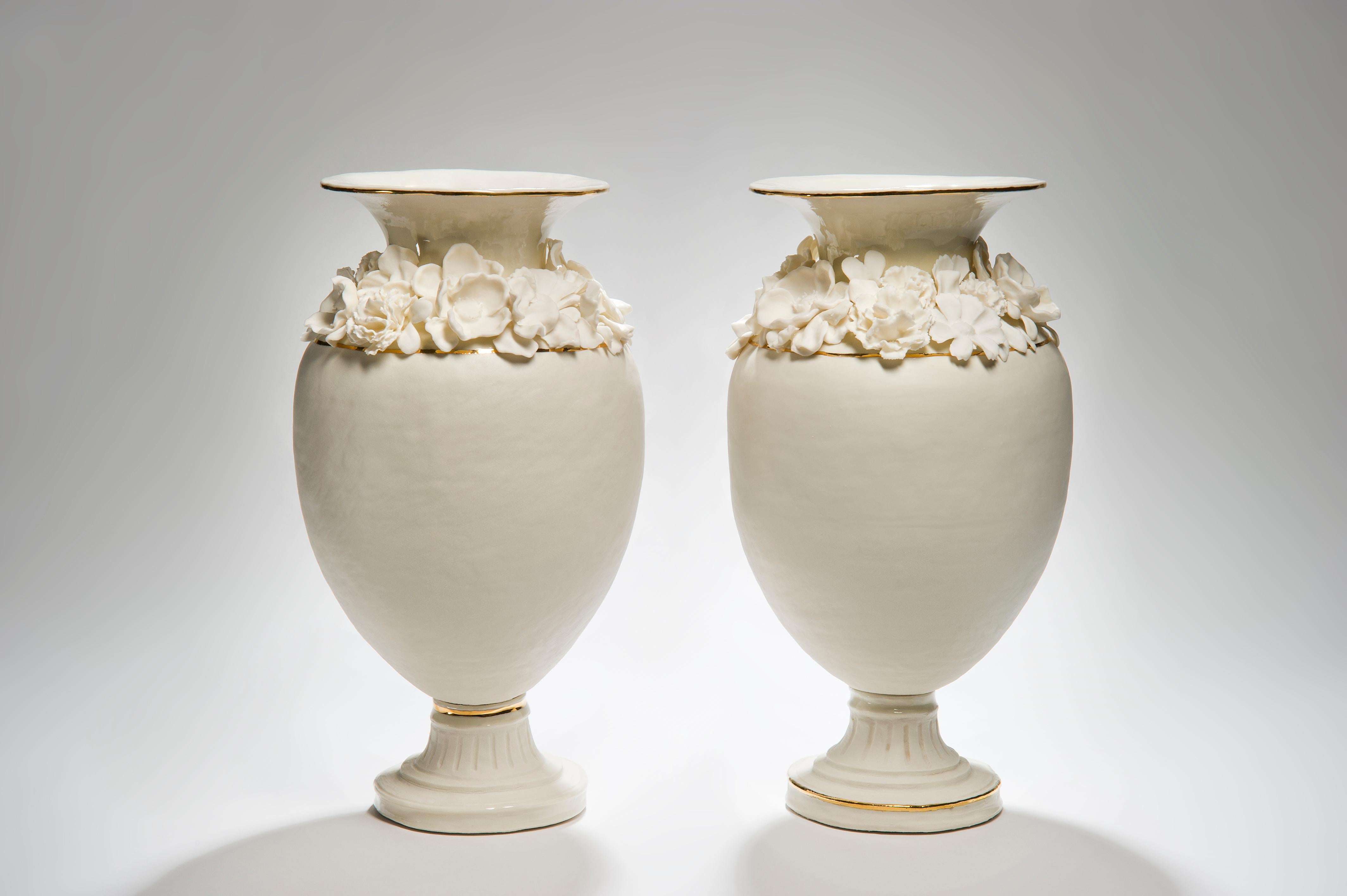 Gold Forget Me Not Footed Vases in Porcelain & gold, Floral Artworks by Amy Hughes