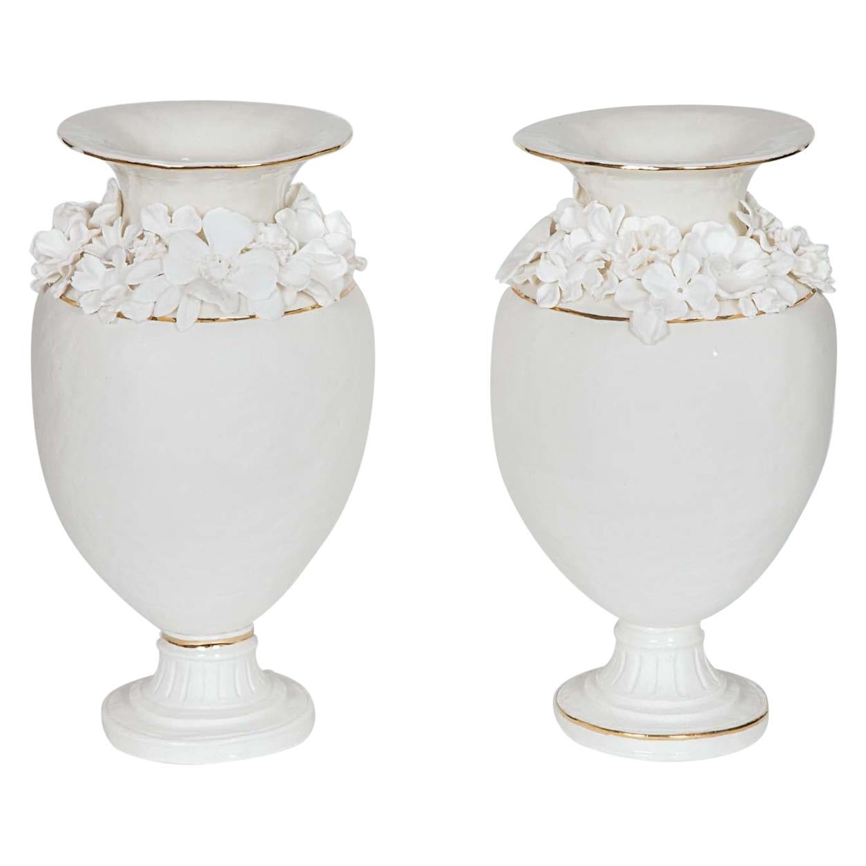 Forget Me Not Footed Vases in Porcelain & gold, Floral Artworks by Amy Hughes