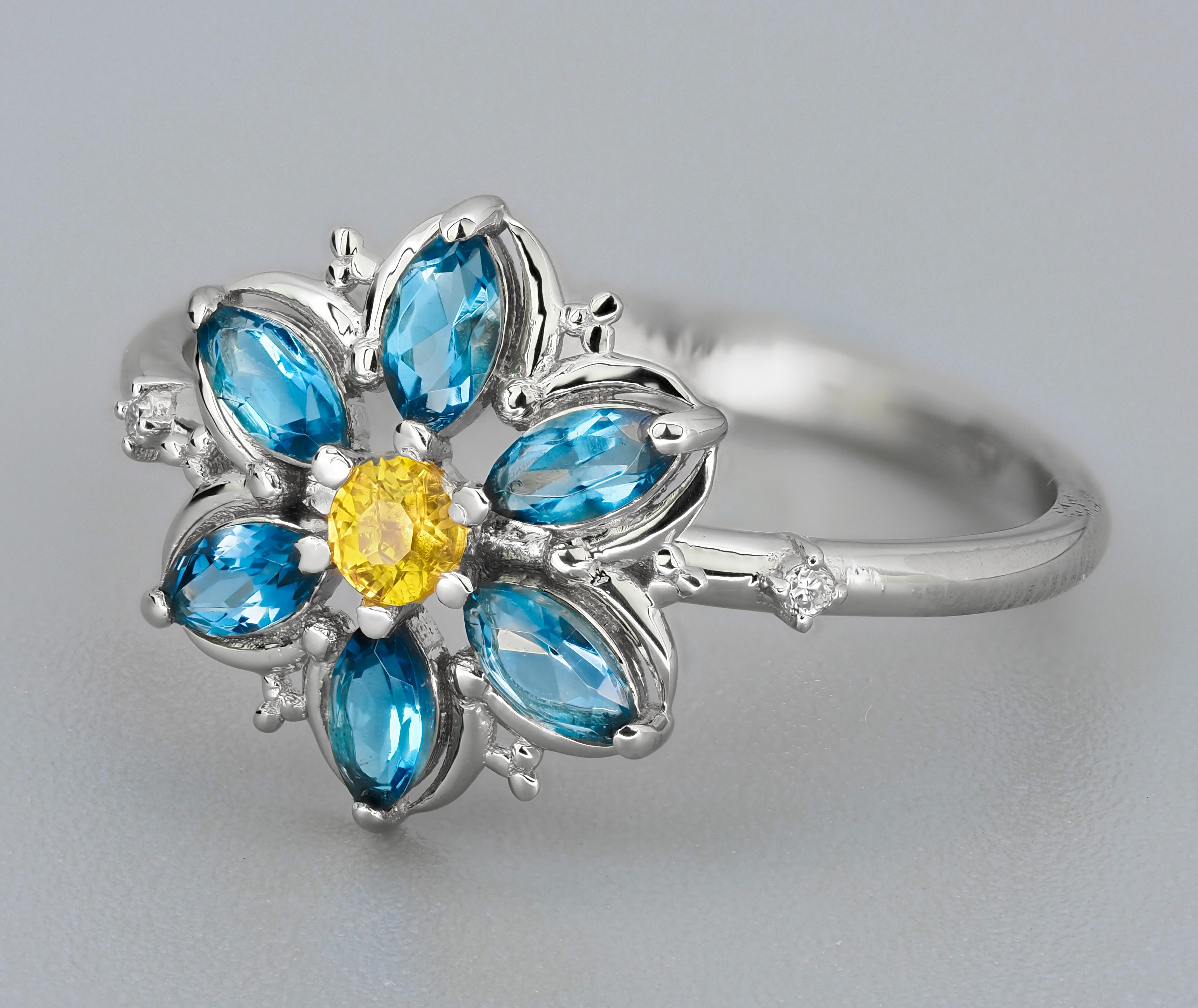 Forget Me Not gold ring with topaz.  In New Condition For Sale In Istanbul, TR