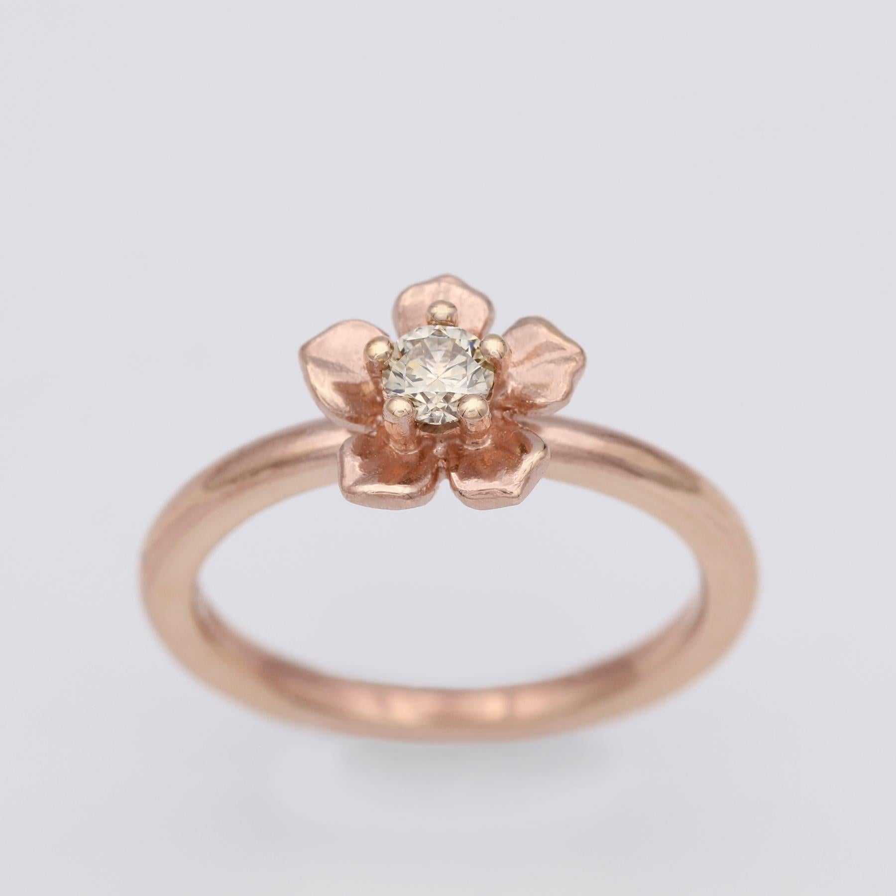 For Sale:  Forget Me Not Ring/ 9ct Rose Gold, Champagne Diamond 5