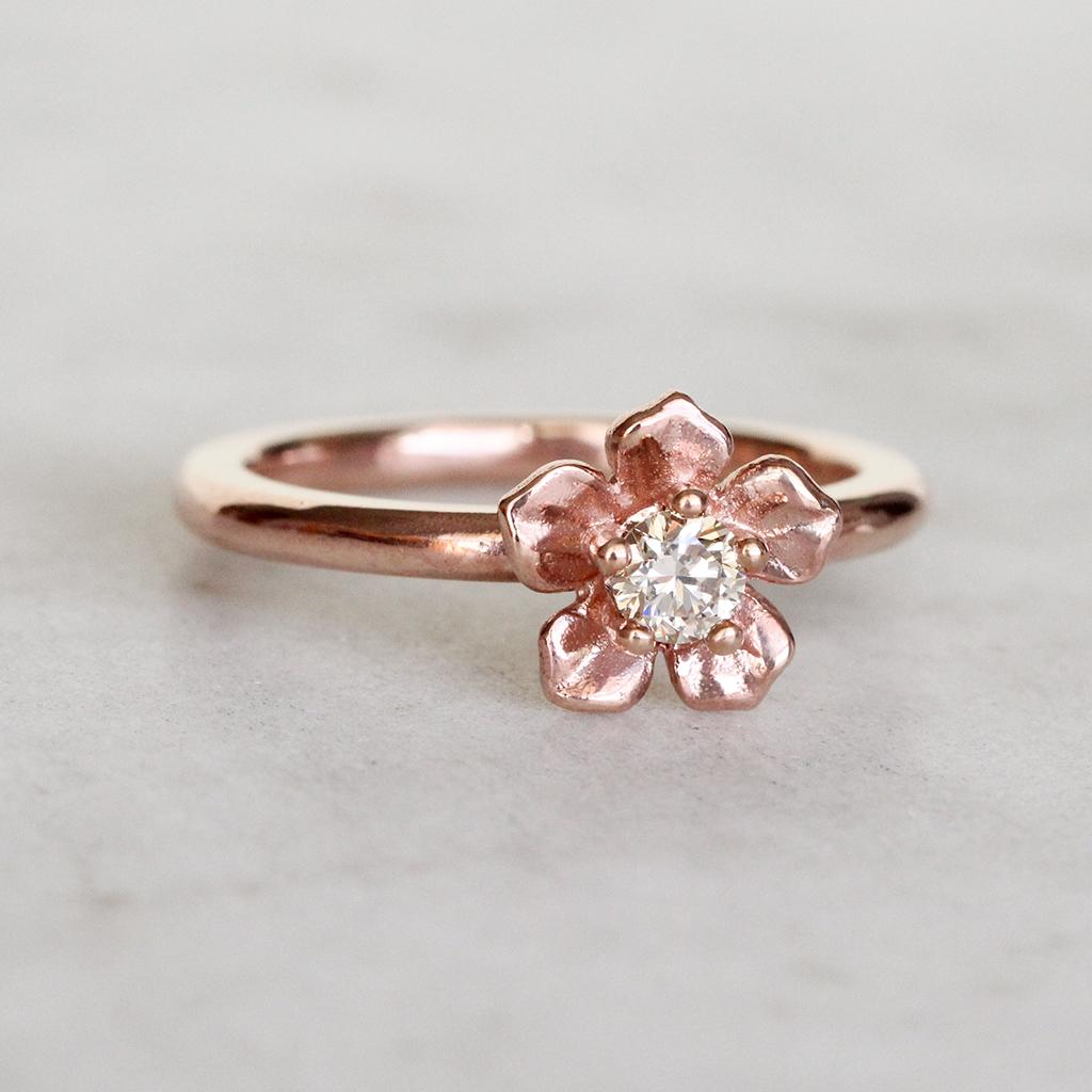 For Sale:  Forget Me Not Ring/ 9ct Rose Gold, Champagne Diamond 2