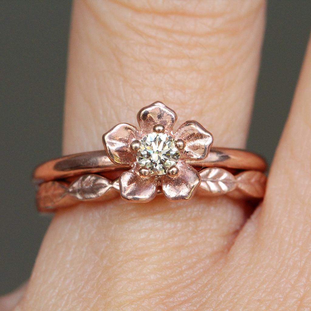 For Sale:  Forget Me Not Ring/ 9ct Rose Gold, Champagne Diamond 8