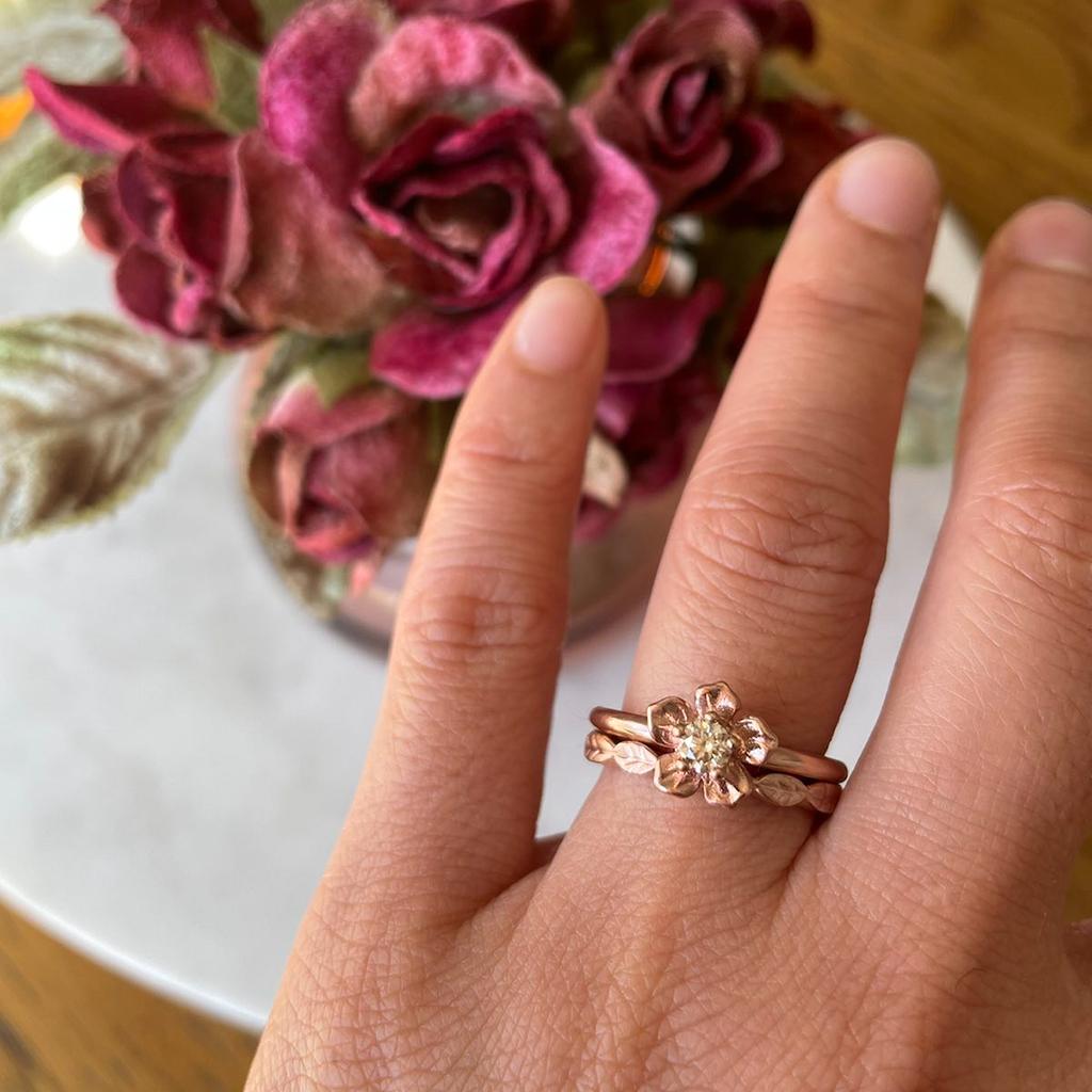 For Sale:  Forget Me Not Ring/ 9ct Rose Gold, Champagne Diamond 9