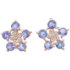 Forget-Me-Not Tanzanite and Diamond Flower Studs 18 Karat