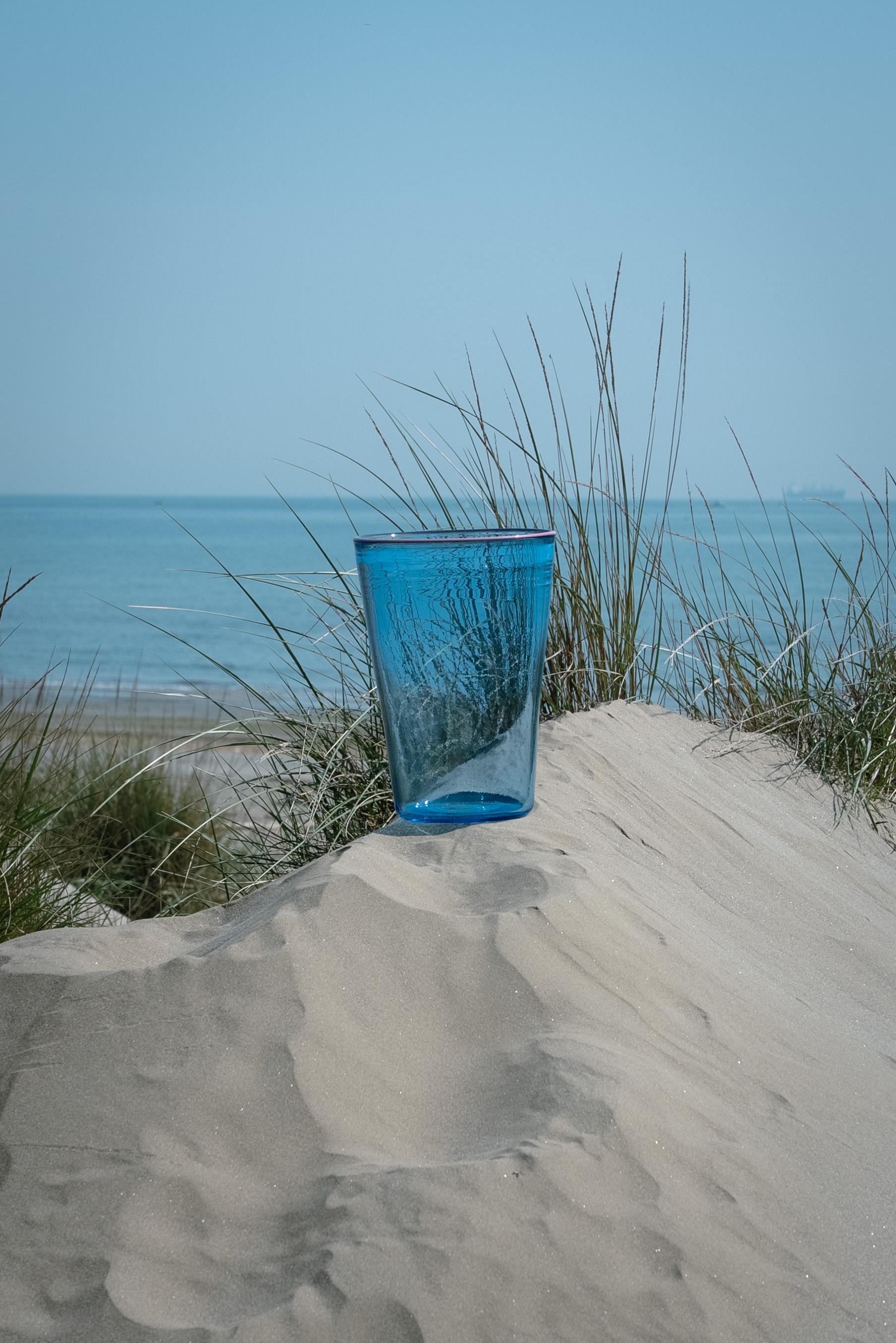 Contemporary FORGET ME NOT vase light blue with baby pink rim, by Giberto Venezia For Sale