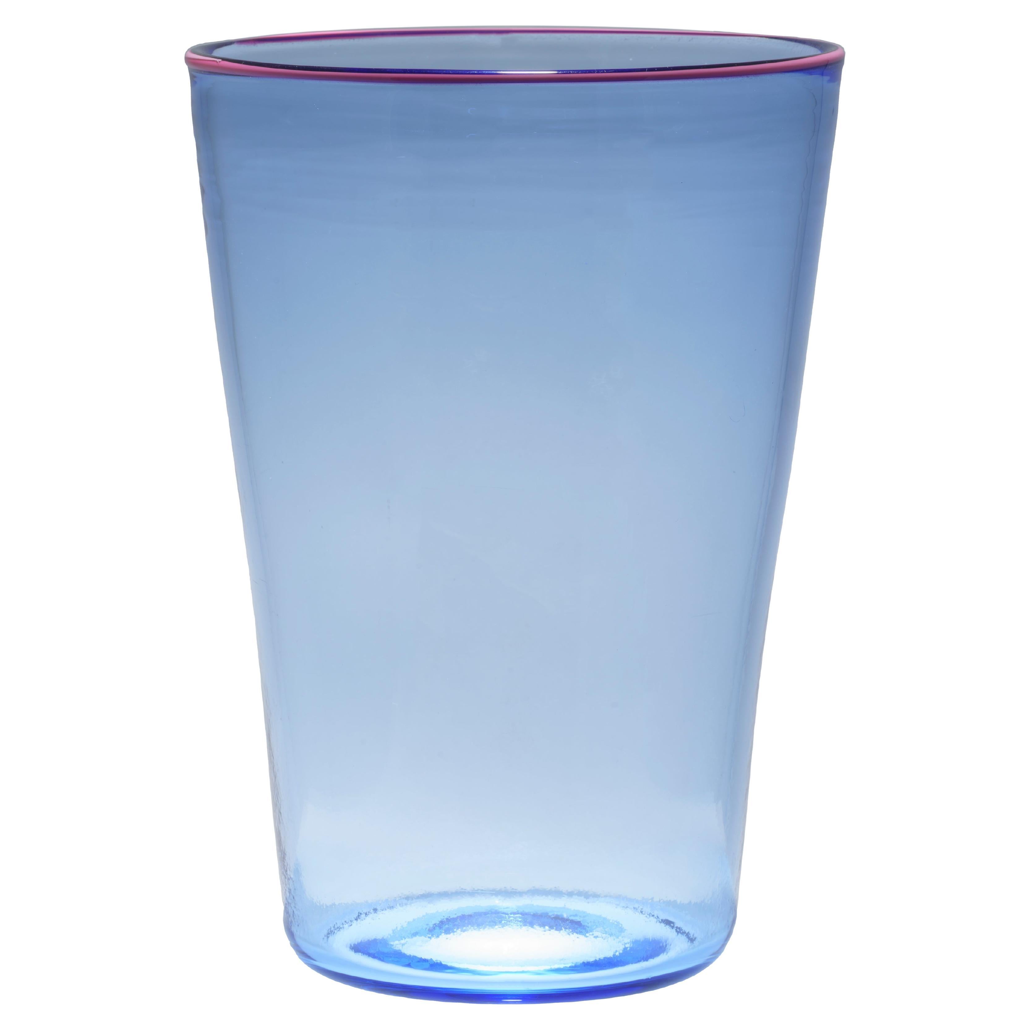 FORGET ME NOT vase light blue with baby pink rim, by Giberto Venezia